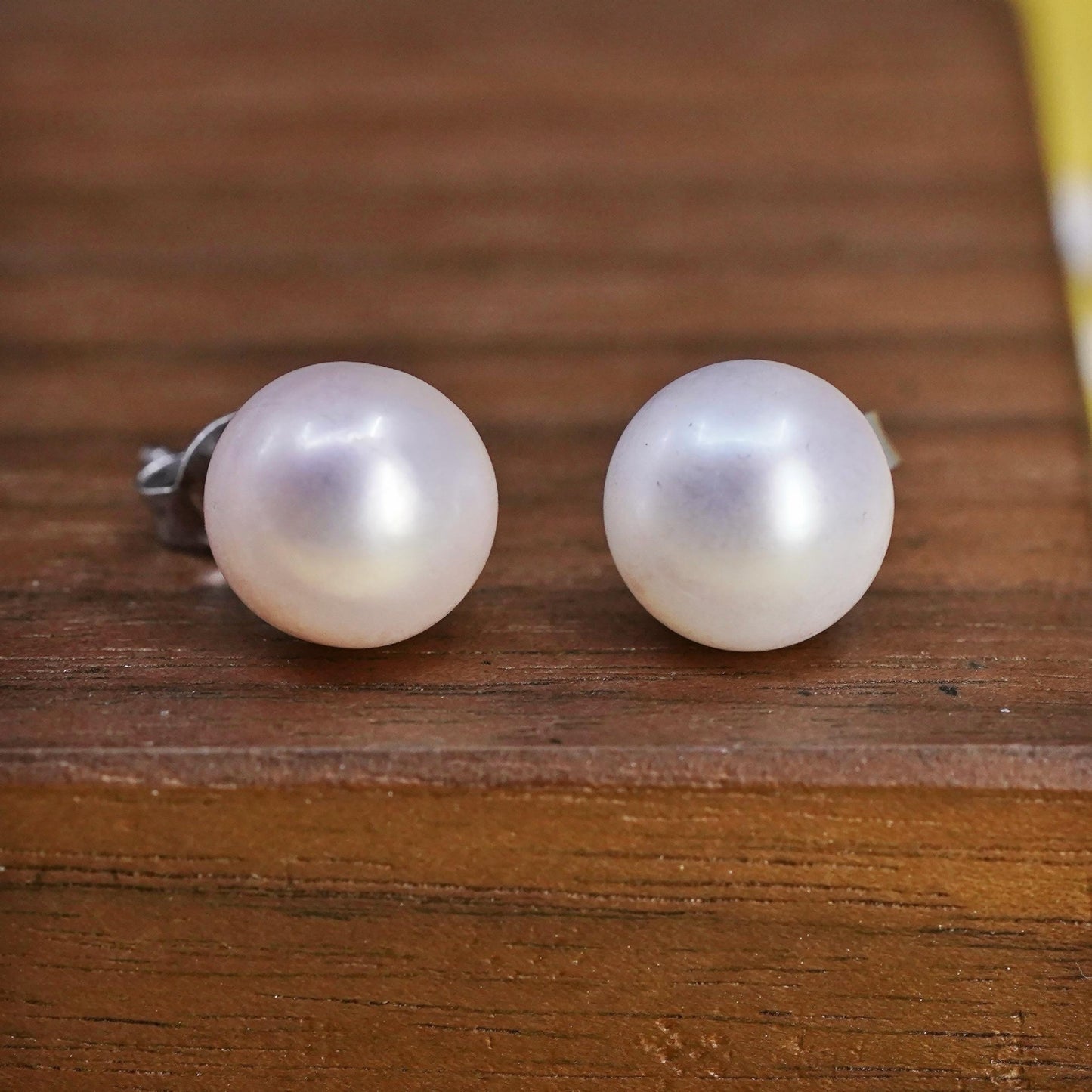 10mm, Vintage 925 Sterling silver handmade studs earrings white pearl