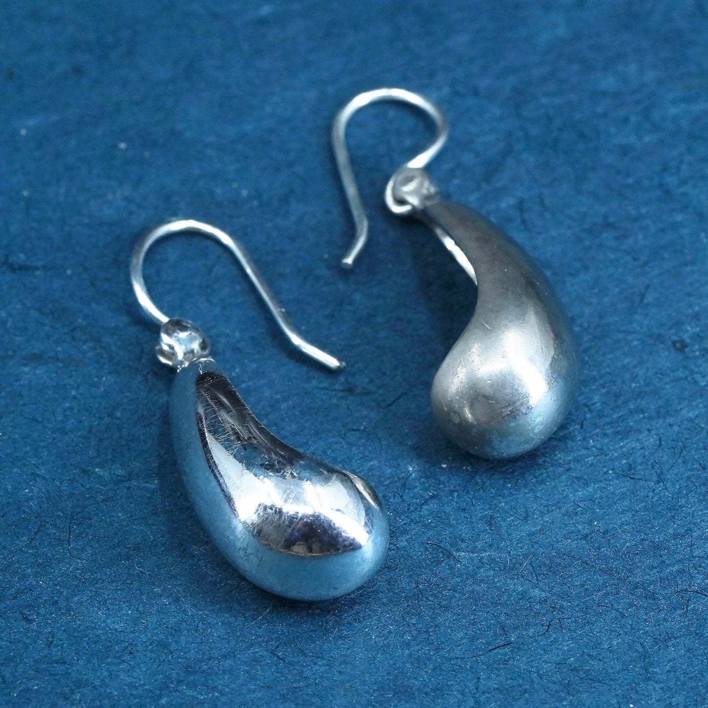Sterling silver Handmade earrings, 925 folded teardrop Dangles