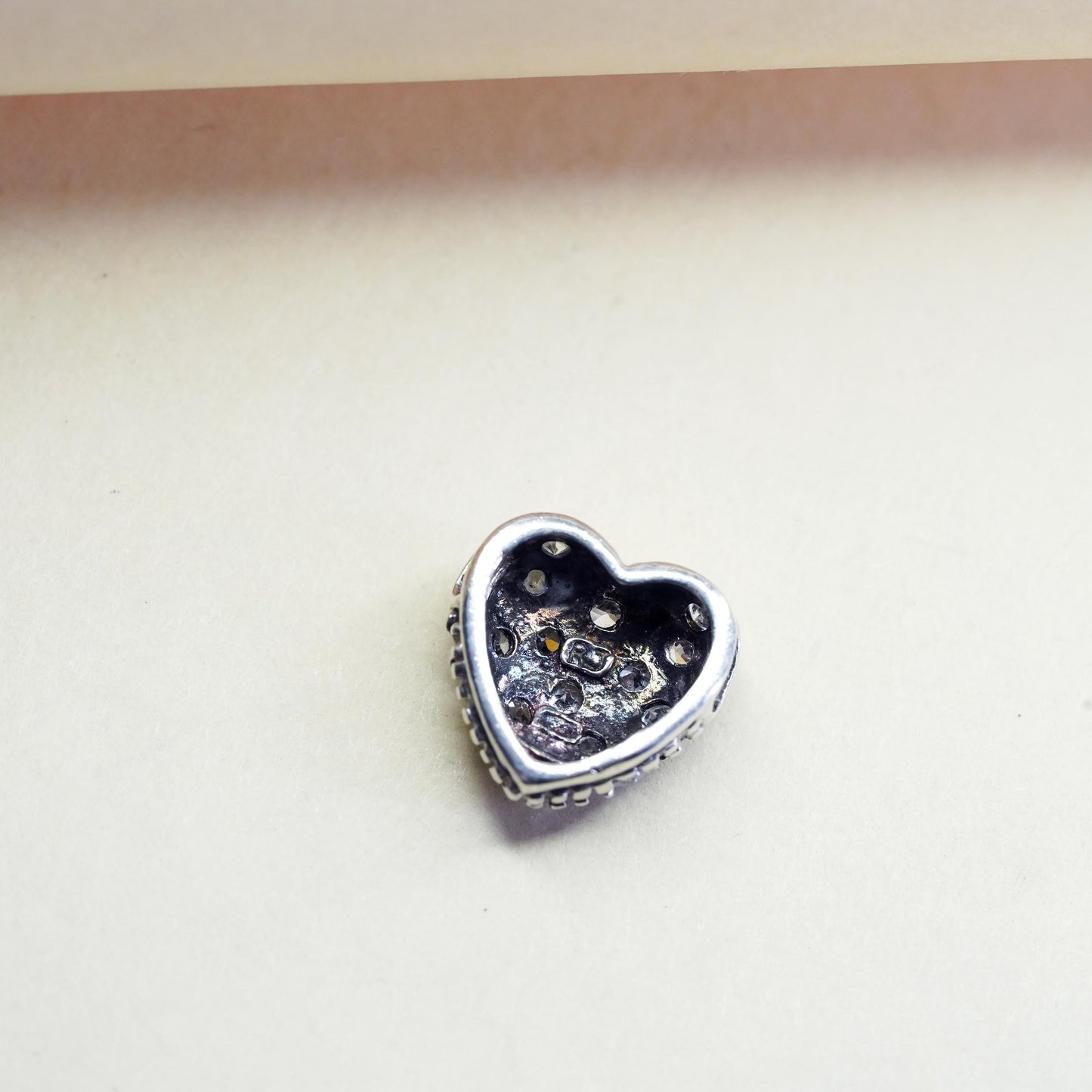 Vintage sterling silver pendant, heart charm with clear Cz