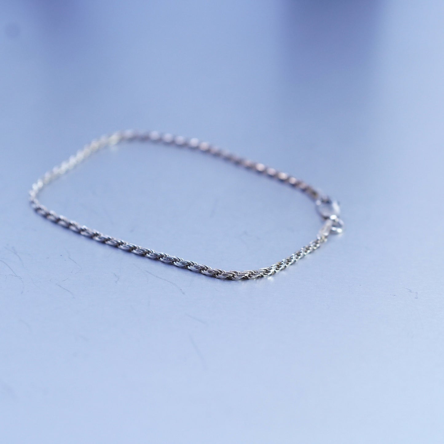 7.25”, 1.6mm, Vintage Italy Sterling 925 silver handmade bracelet, rope chain