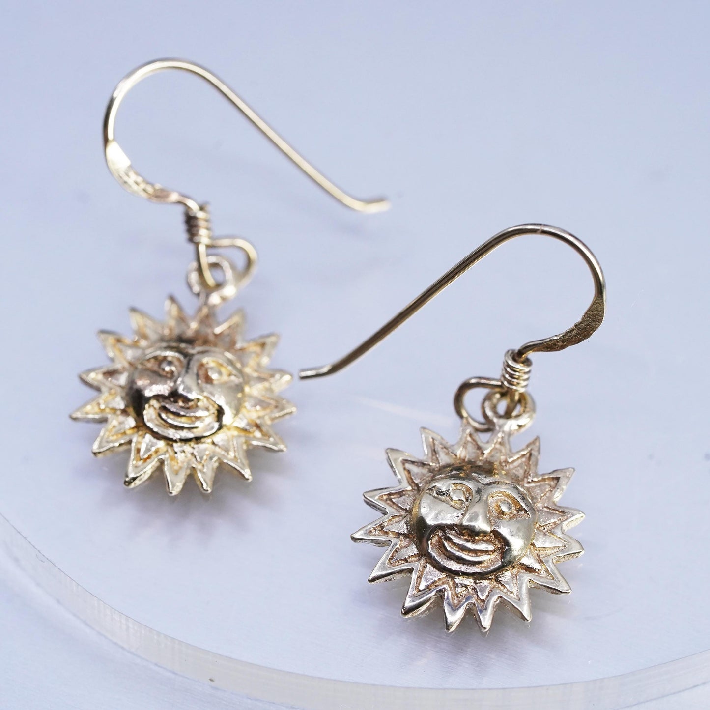 Vintage vermeil gold plated Sterling 925 Silver Handmade Sun Face Earrings