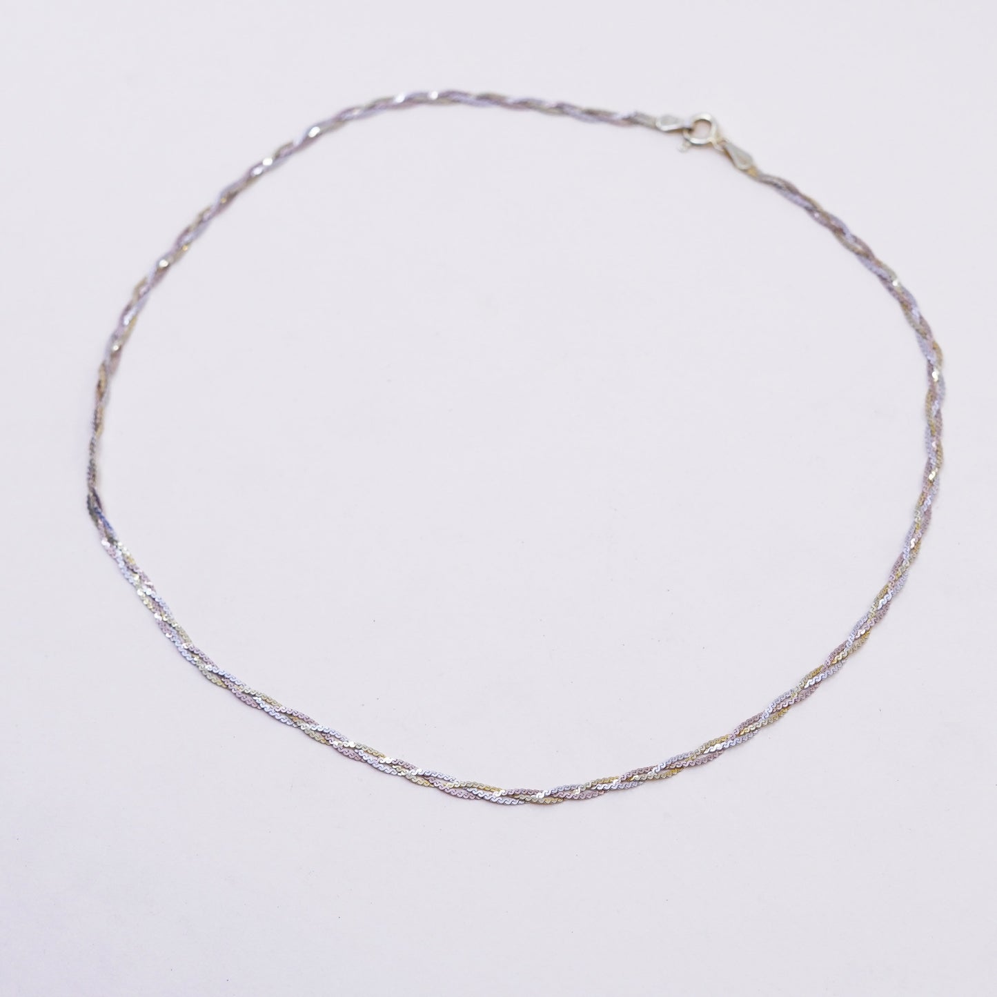 16”, Vintage vermeil gold sterling silver necklace, 925 woven braided s chain