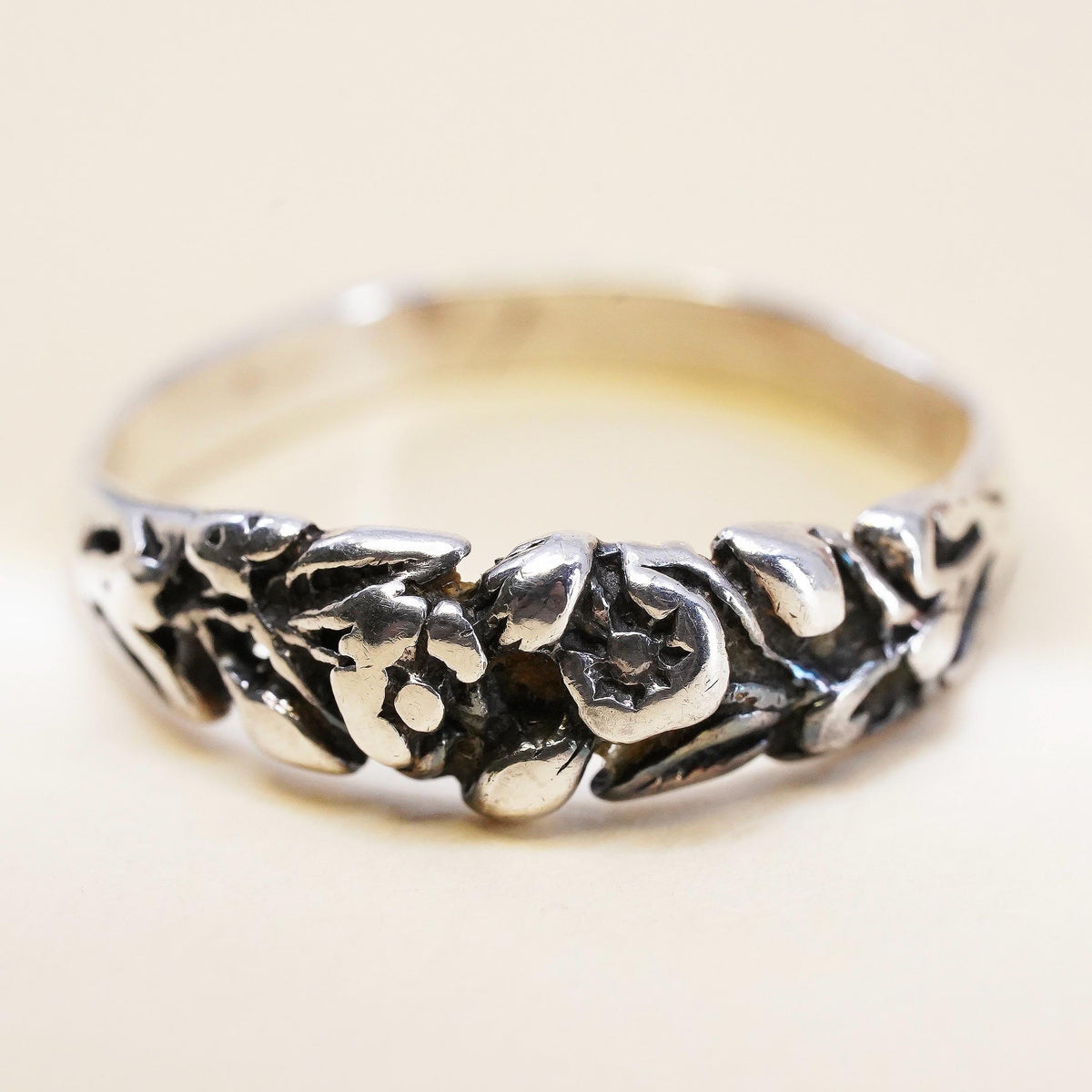 Size 10, vintage Sterling silver handmade ring, 925 flower band