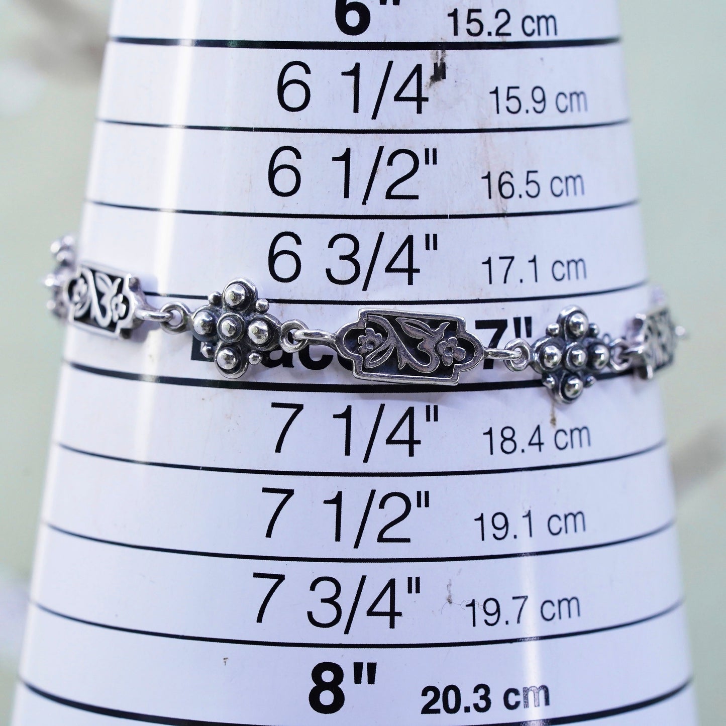 7", Vintage sterling silver bracelet, 925 flower beads chain, handmade jewelry