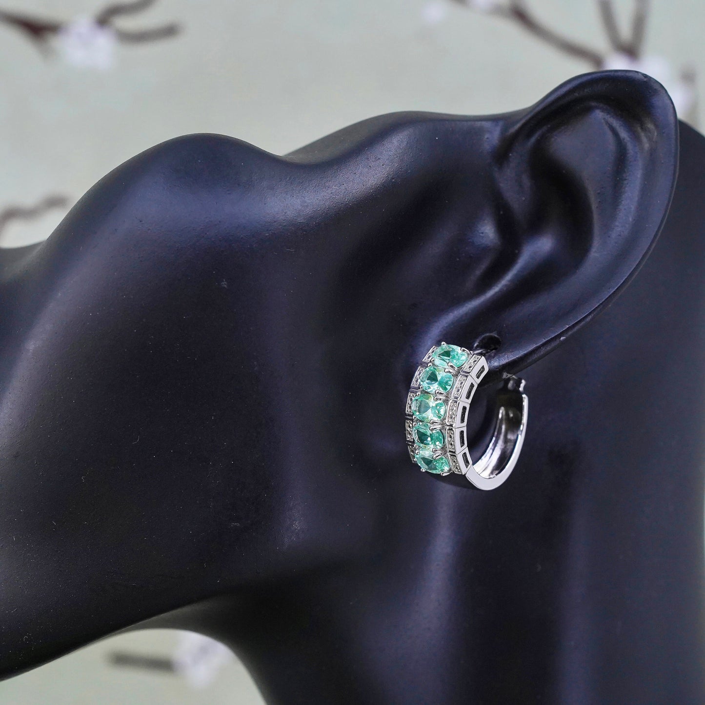 0.75”, sterling silver earrings, 925 hoops, Huggie with peridot and diamond