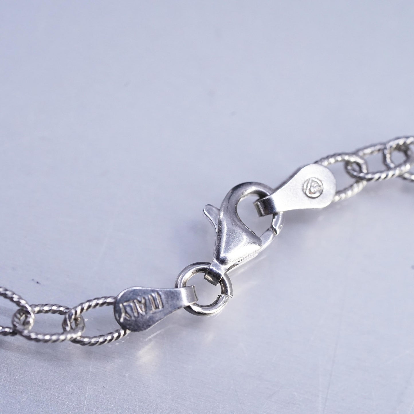 18" 4mm, vintage Italian 925 sterling silver textured oval chain necklace