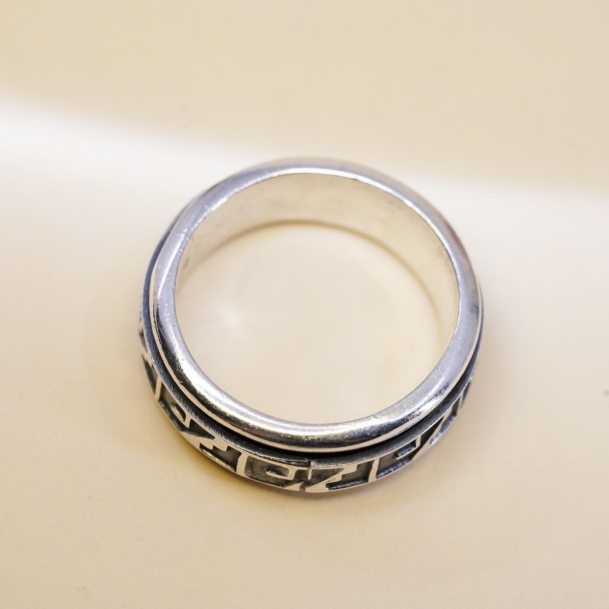 Size 10, southwestern 925 Sterling Silver Spinner Ring Oxidized Wide Band Ring