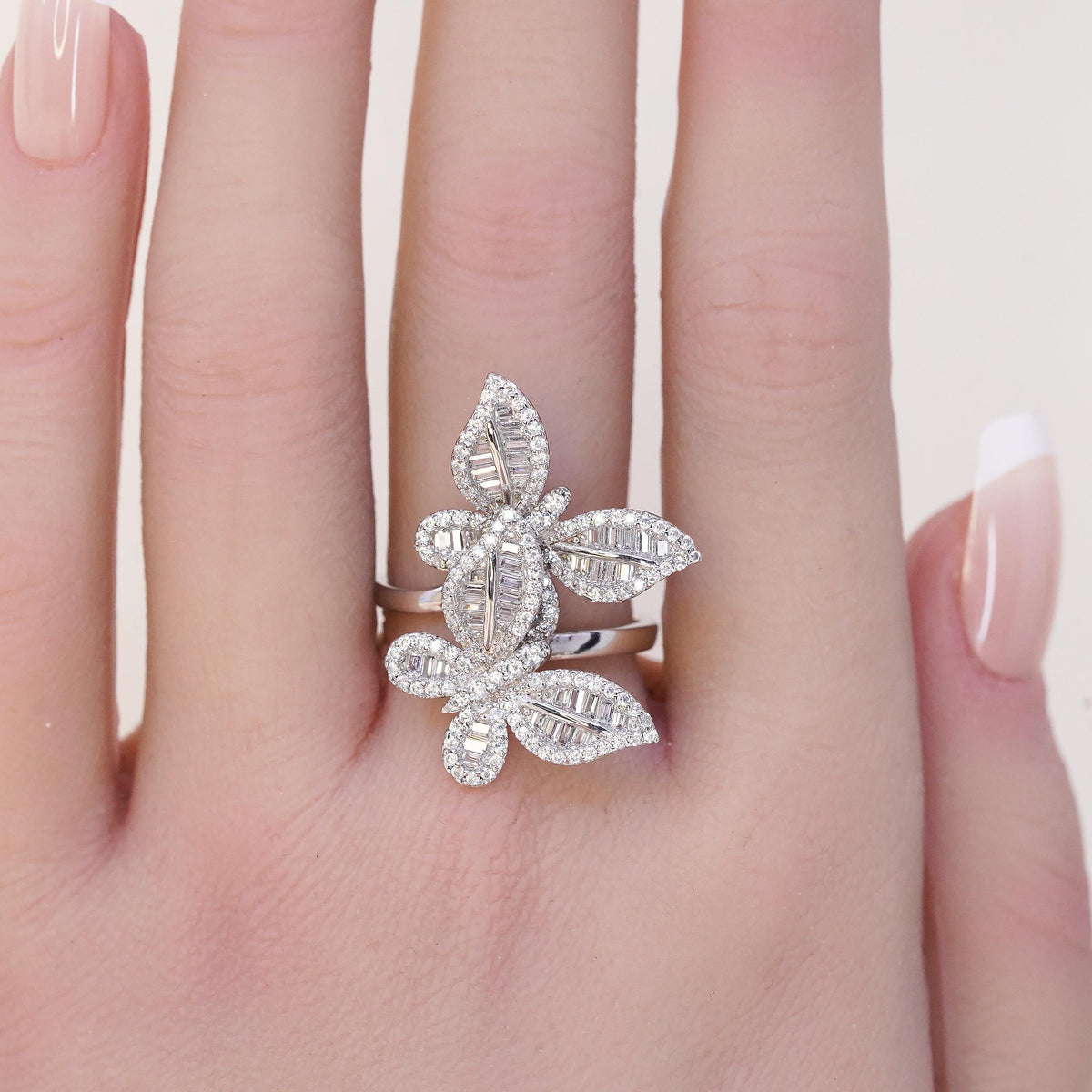 SZ 8.25 Sterling Silver 925 CZ Butterfly Ring, Sparkling Cluster Cubic Zirconia