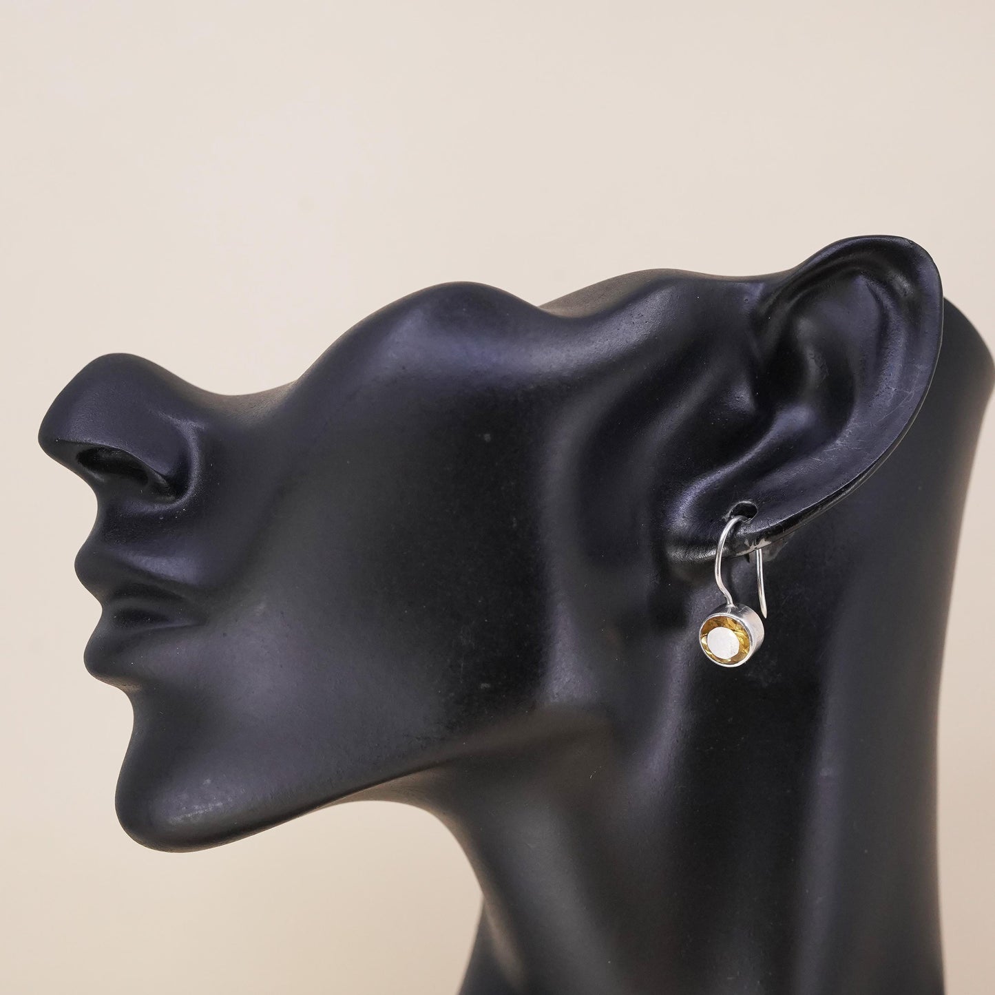 vintage sterling silver 925 handmade single circle citrine earring