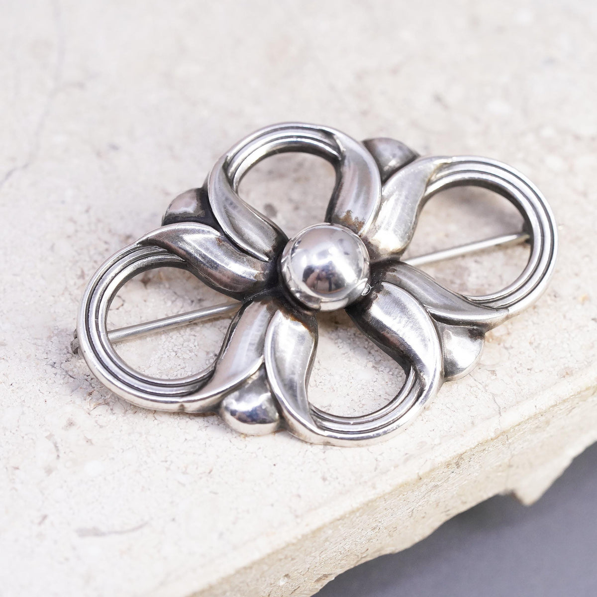 Early Georg Jensen Denmark Sterling 925 Silver Flower Brooch Pin No 305 Vintage