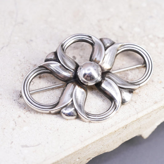 Early Georg Jensen Denmark Sterling 925 Silver Flower Brooch Pin No 305 Vintage
