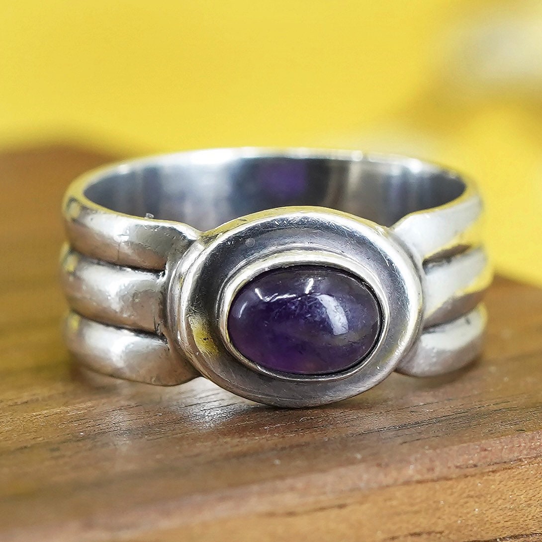 Size 7.25, vintage Sterling silver handmade ring, 925 band with amethyst