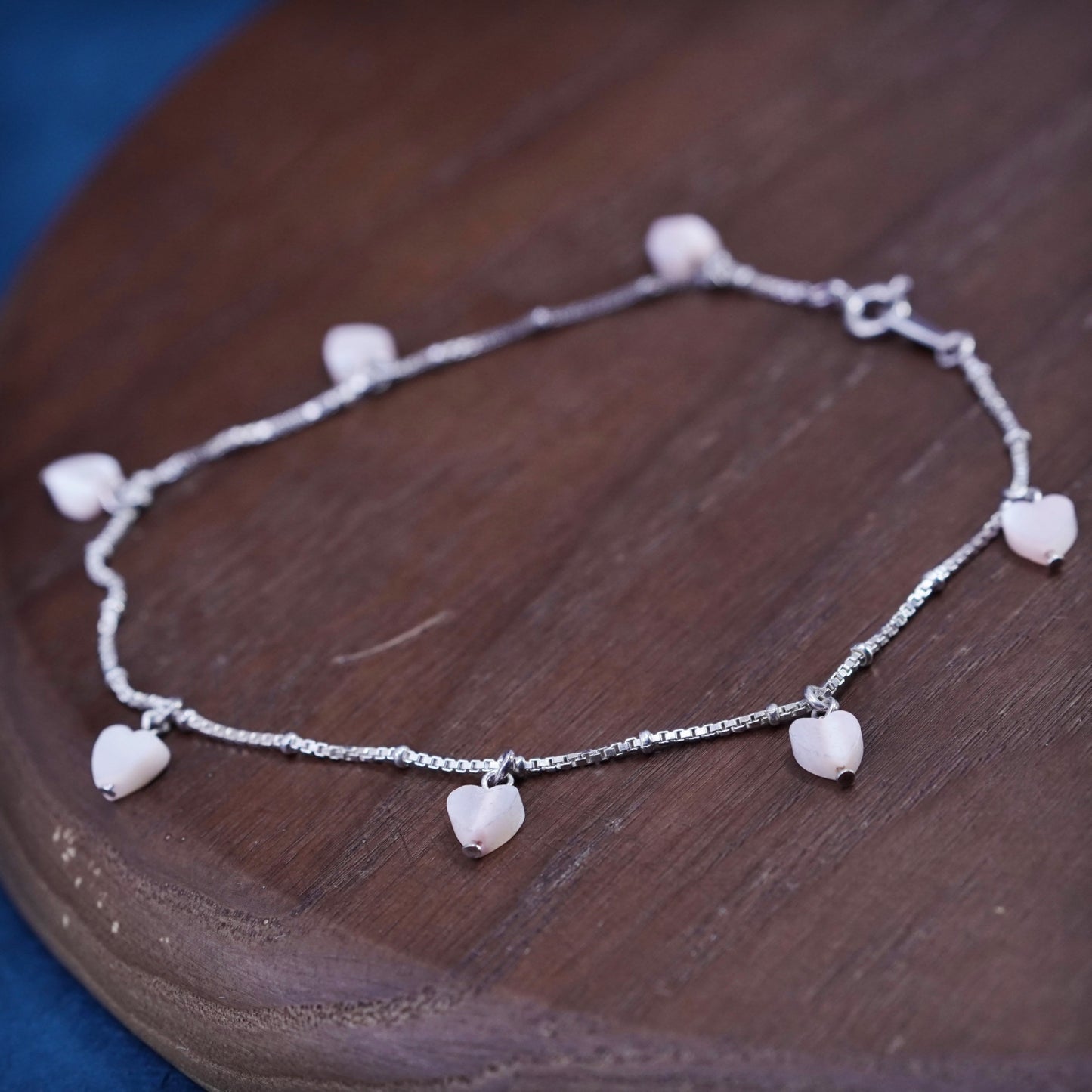 9”, Sterling silver handmade bracelet, 925 box chain with heart charms