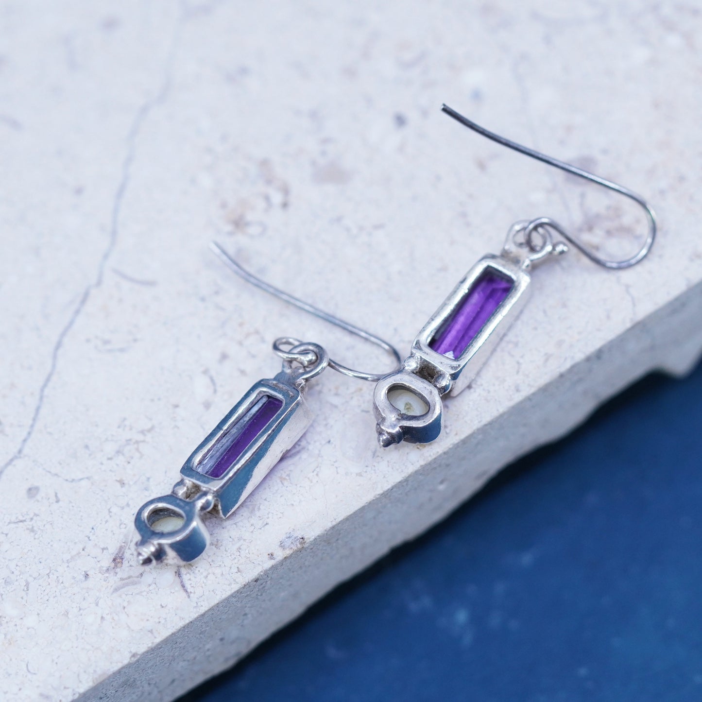 Vintage sterling 925 silver handmade earrings with amethyst and pearl