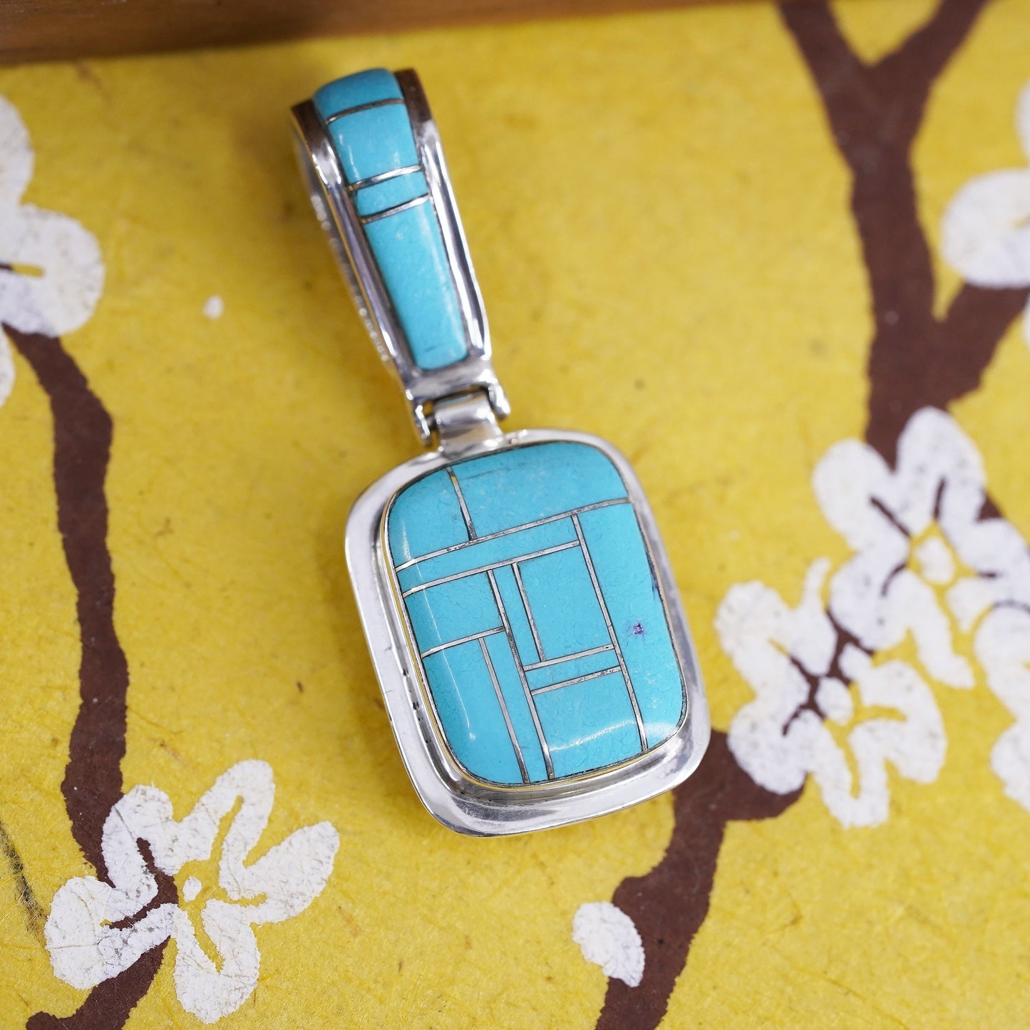 Zuni Sterling 925 silver double sided pendant, southwestern style turquoise