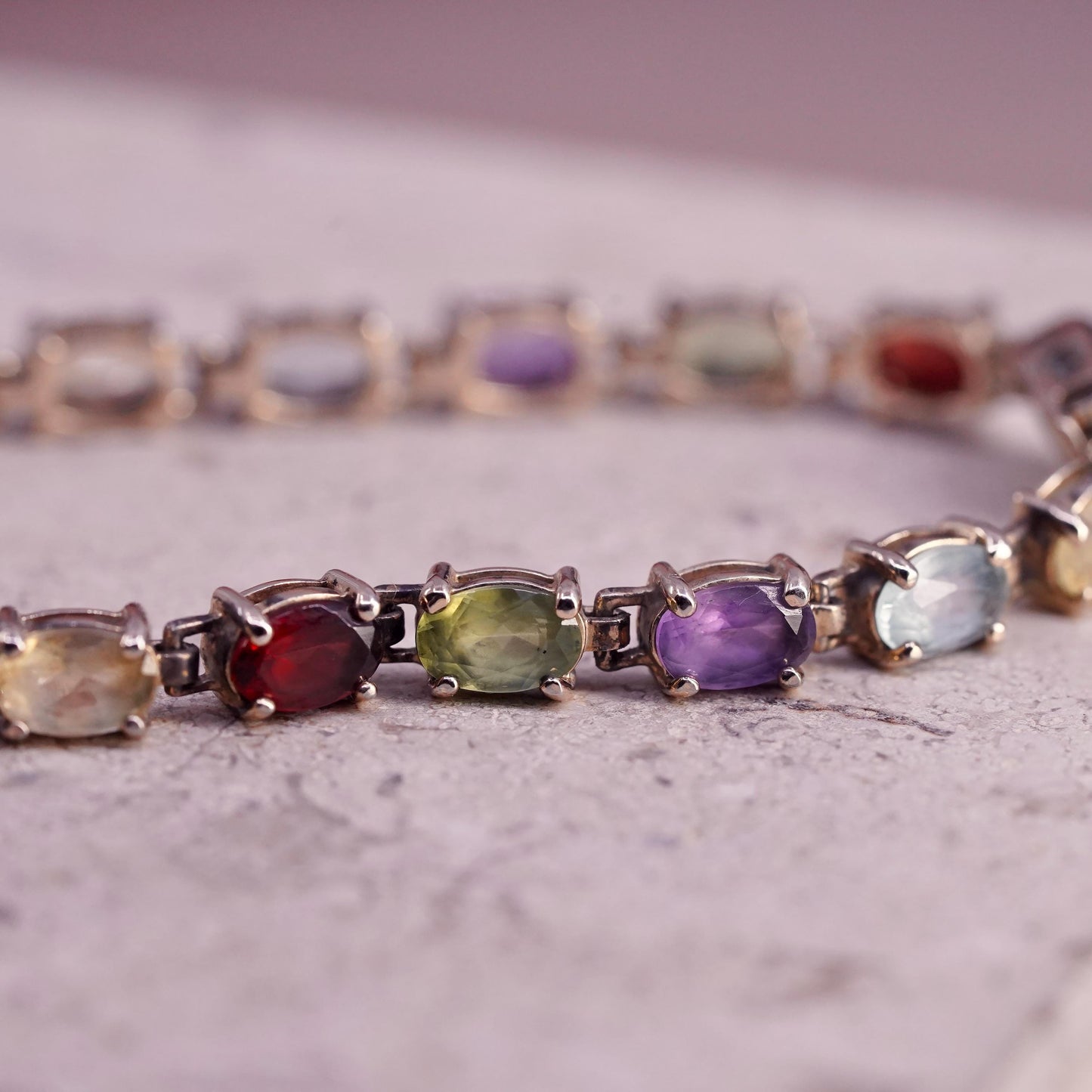 6.75” VTG gold plated sterling silver 925 tennis bracelet multi color gemstones