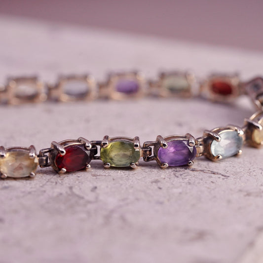 6.75” VTG gold plated sterling silver 925 tennis bracelet multi color gemstones