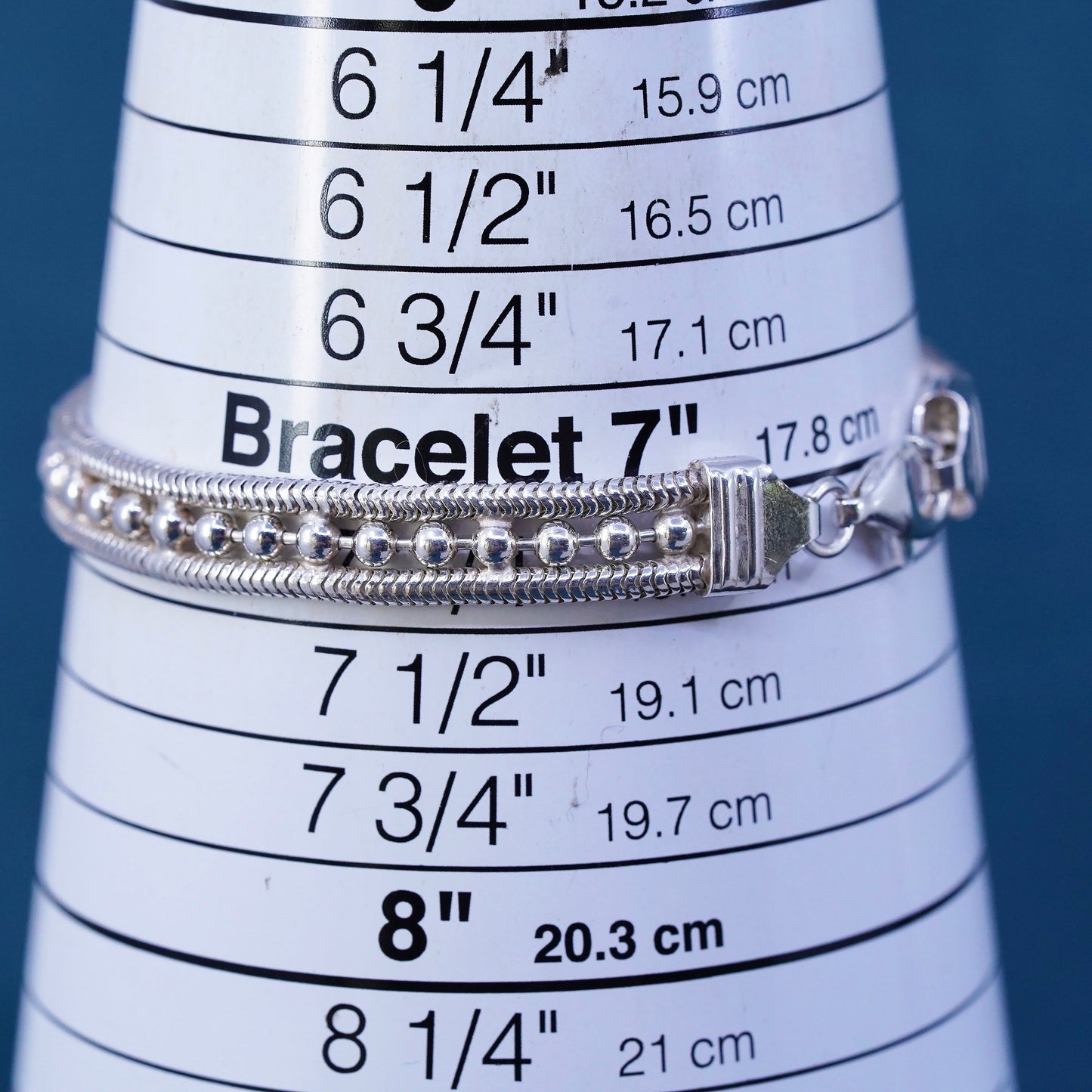 7.25", Sterling silver handmade bracelet, 925 silver snake chain with beads