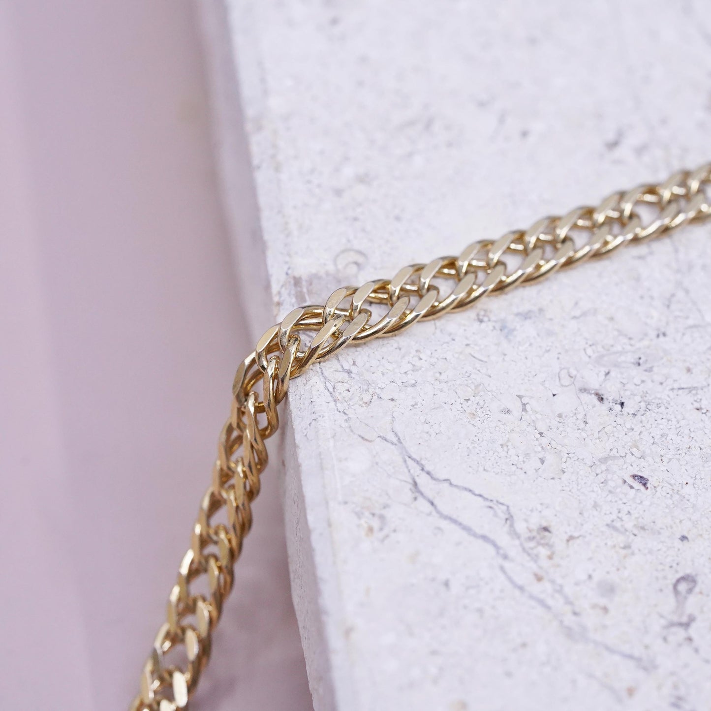 30", vintage HCT gold tone Sterling silver necklace, 925 double curb link chain