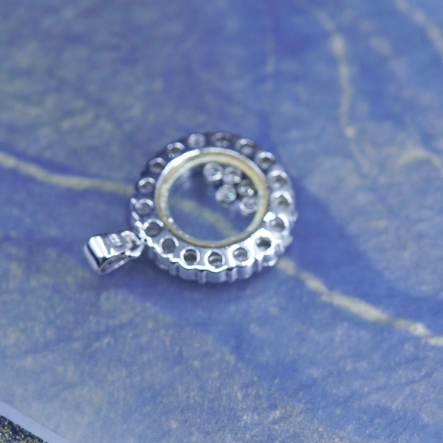 vintage Sterling 925 silver handmade circle pendant with dancing cz