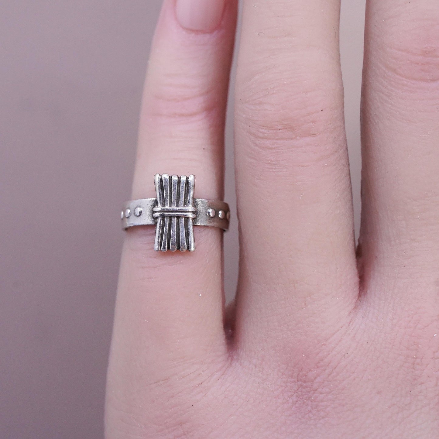 Size 3.5, Vintage Campfire Girls Wood Gathering Sterling Silver 925 Ring