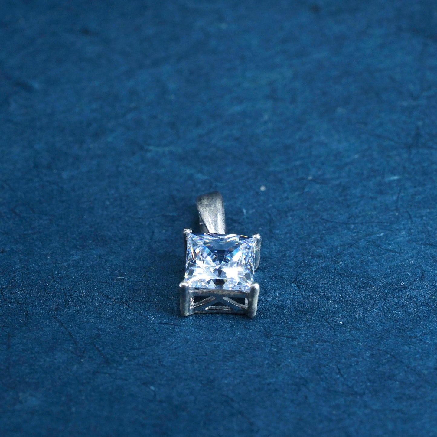 vintage Sterling 925 silver handmade pendant with square cz