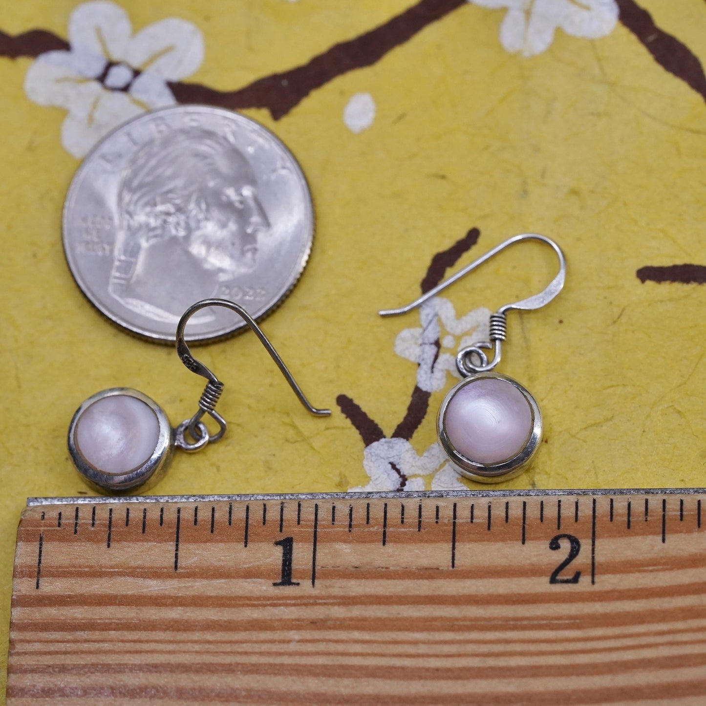 Vintage 925 Sterling silver handmade earrings with mother of pearl inlay