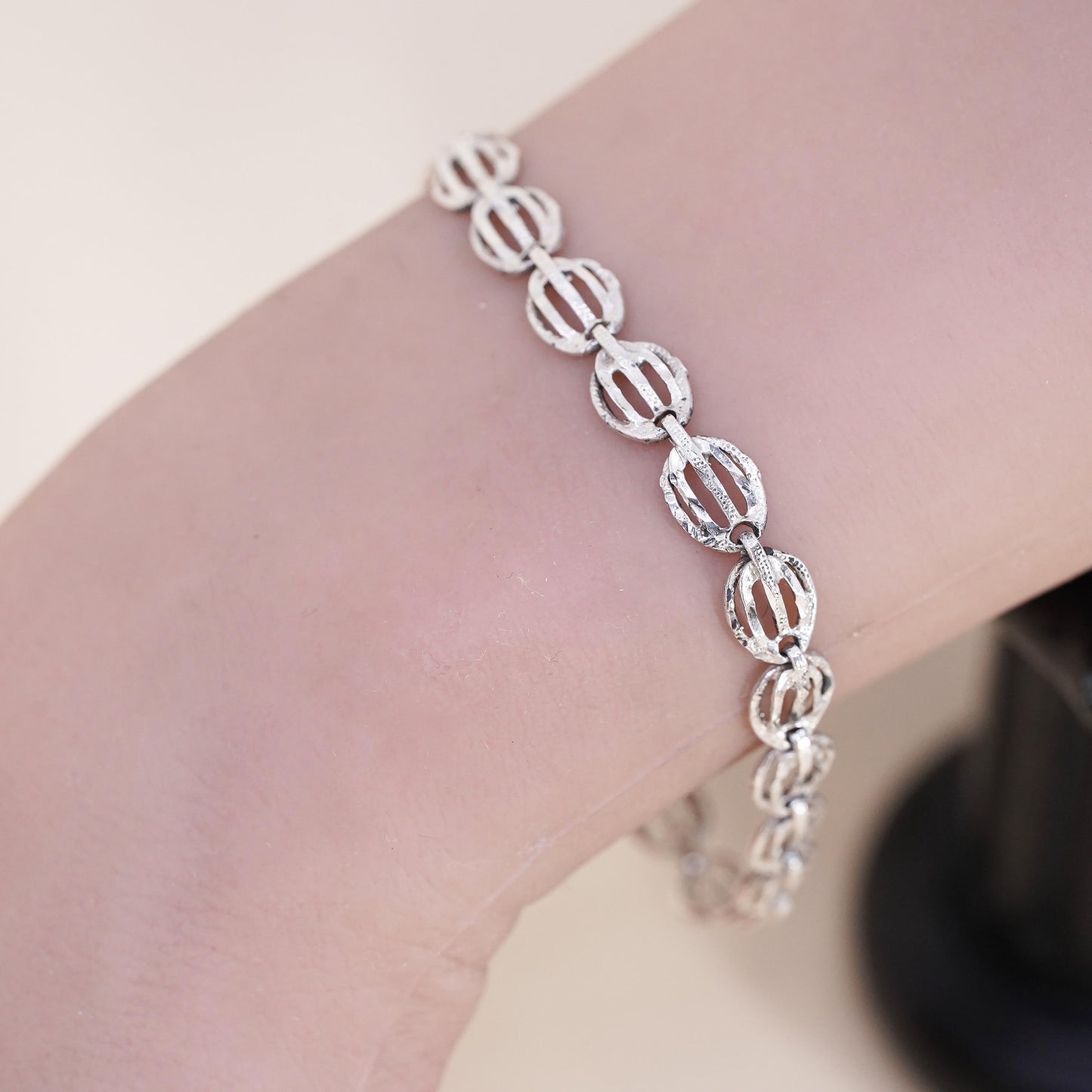 7", vintage sterling 925 silver handmade tennis shell bracelet