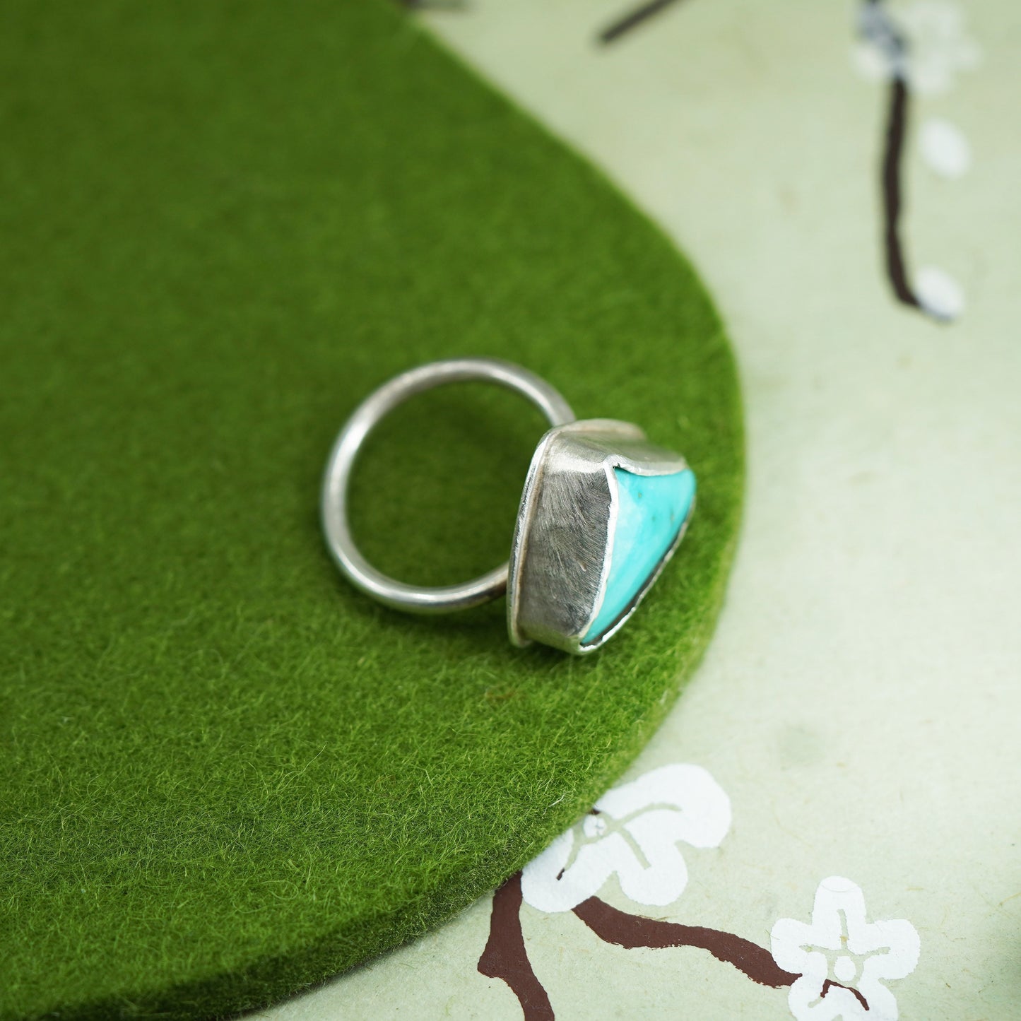 Size 6.25, Native American sterling silver ring, 925 ring triangular turquoise