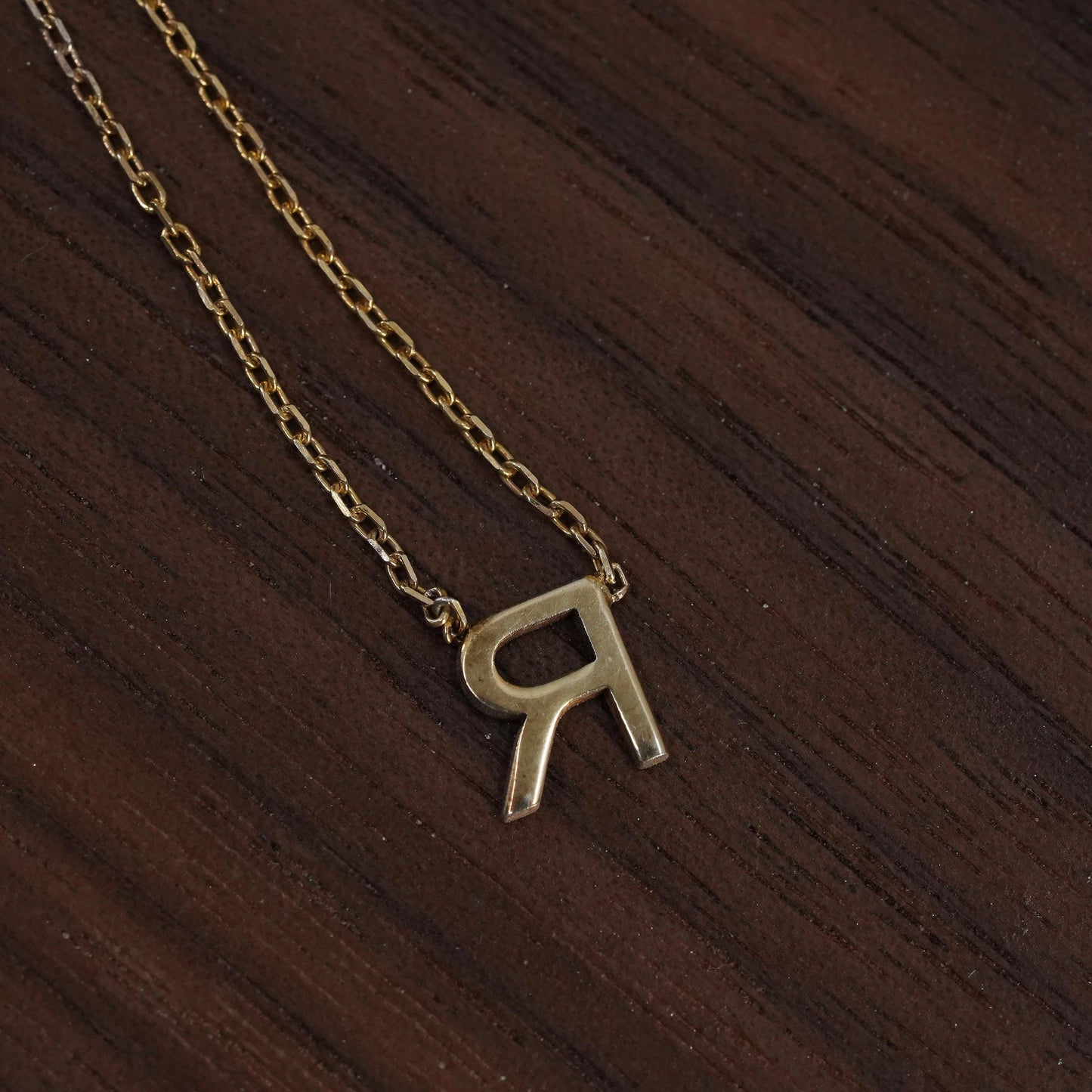 14”, gold plated Sterling silver necklace, 925 circle chain alphabet R pendant