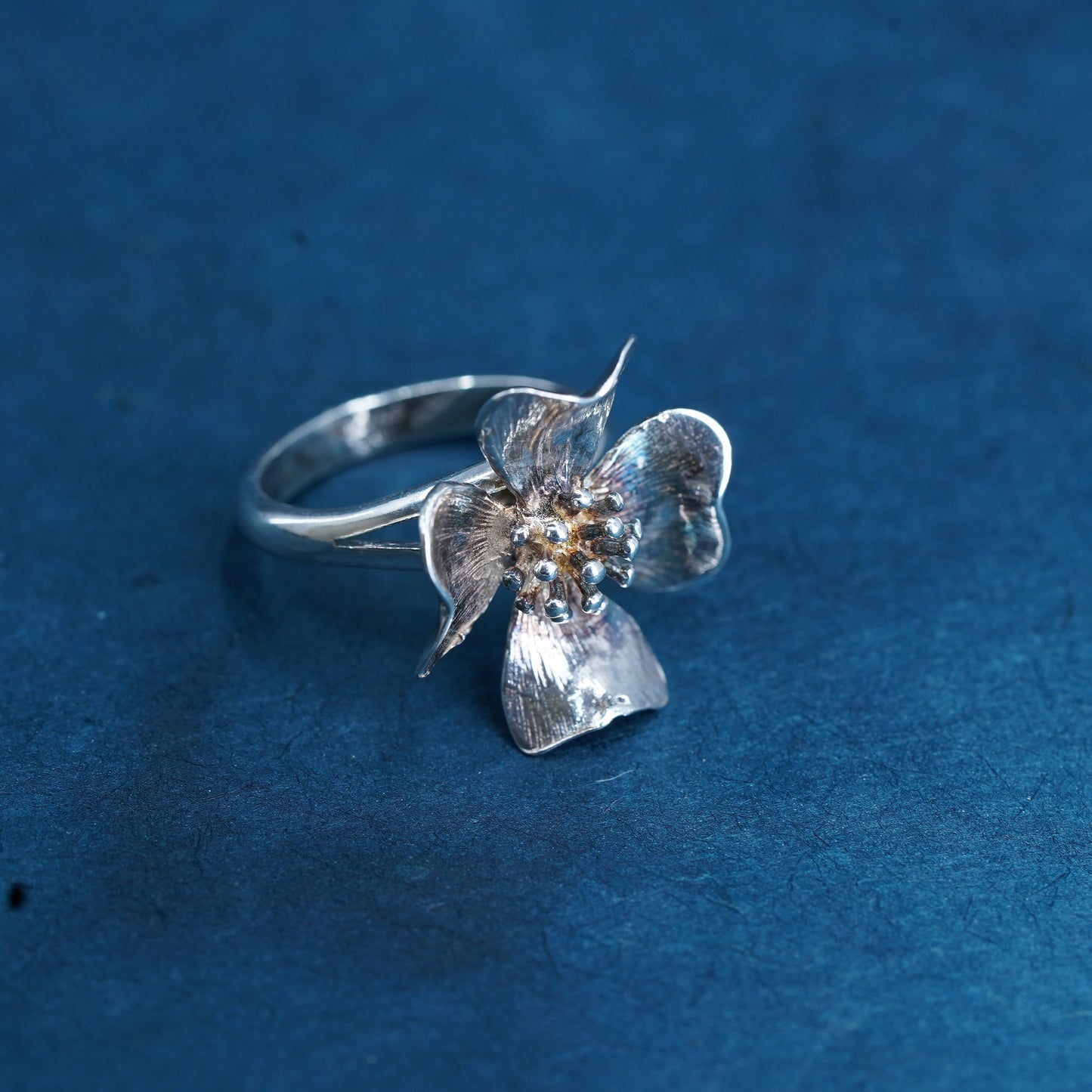 Size 6, vintage BB Sterling silver handmade ring, 925 dogwood flower band