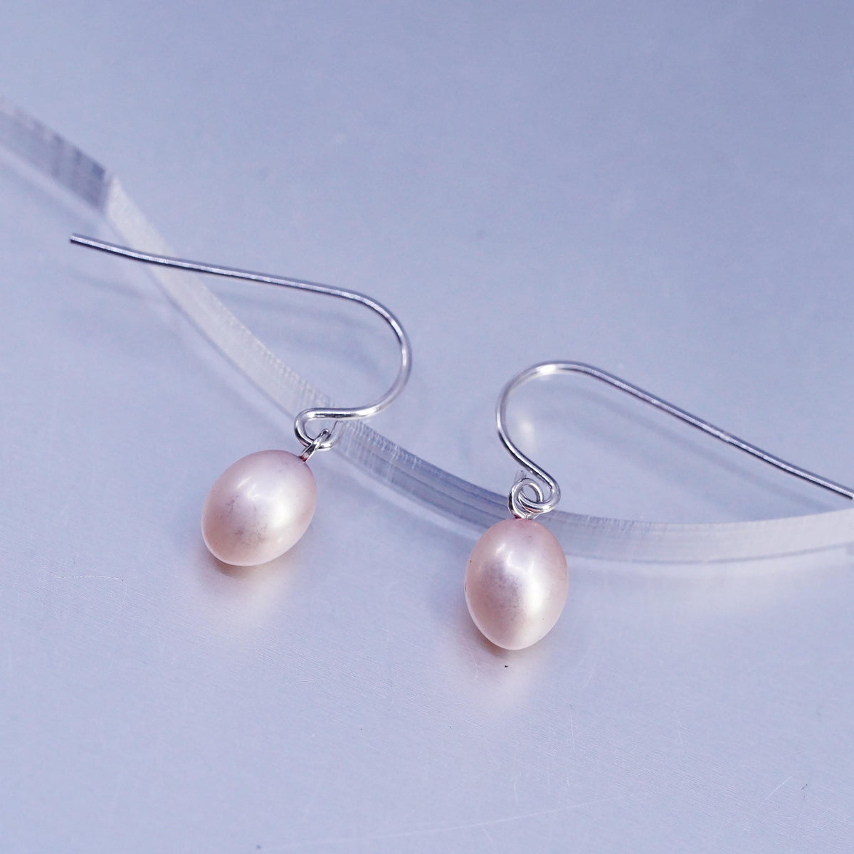 Vintage Sterling 925 silver earrings, dangle with teardrop pearl