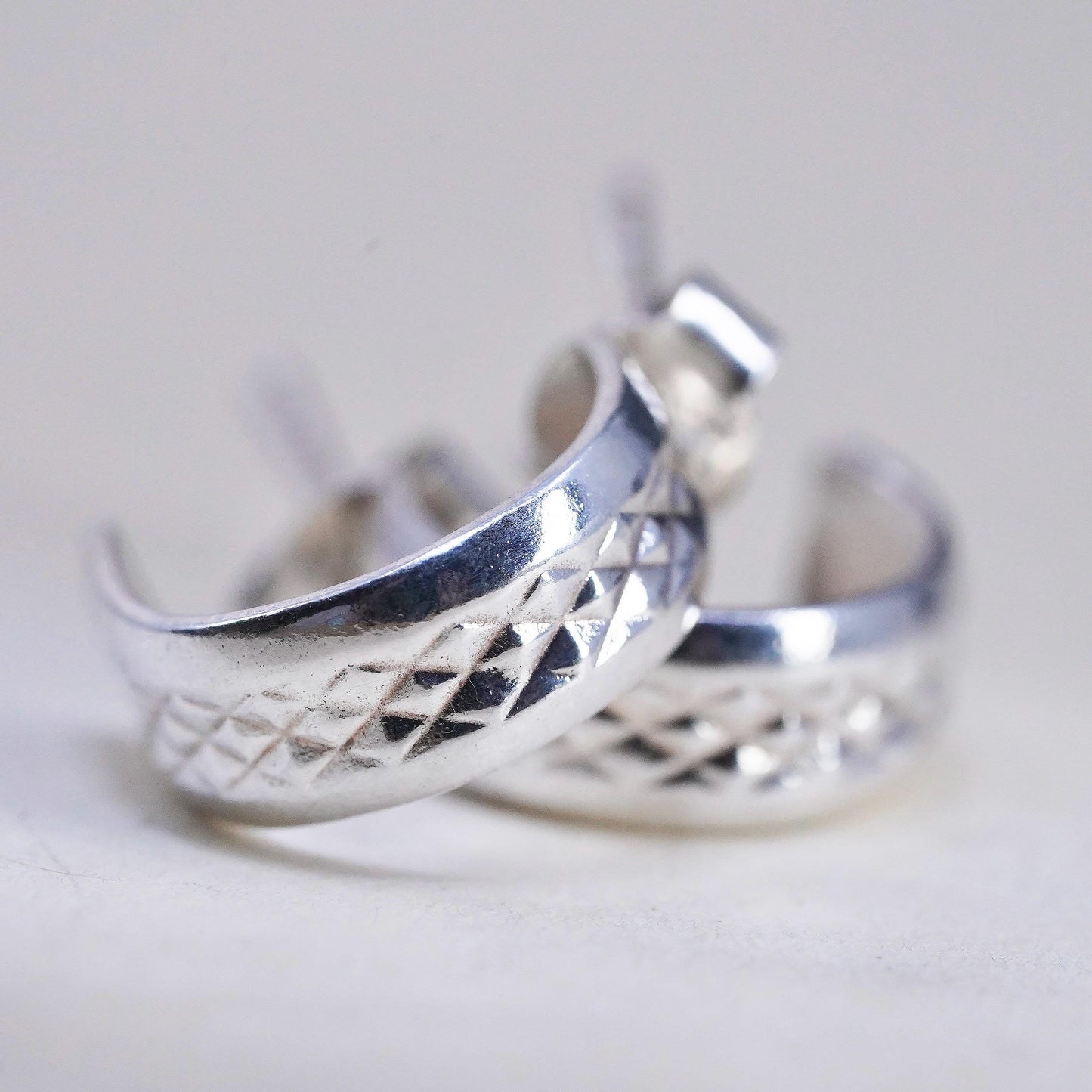 0.5”, Vintage Sterling silver earrings, 925 Diamond cut textured Huggie studs