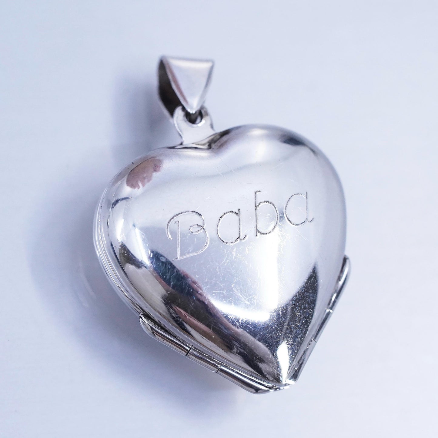 Sterling silver charm, 925 heart 4 photos locket pendant Baba w/ all our love