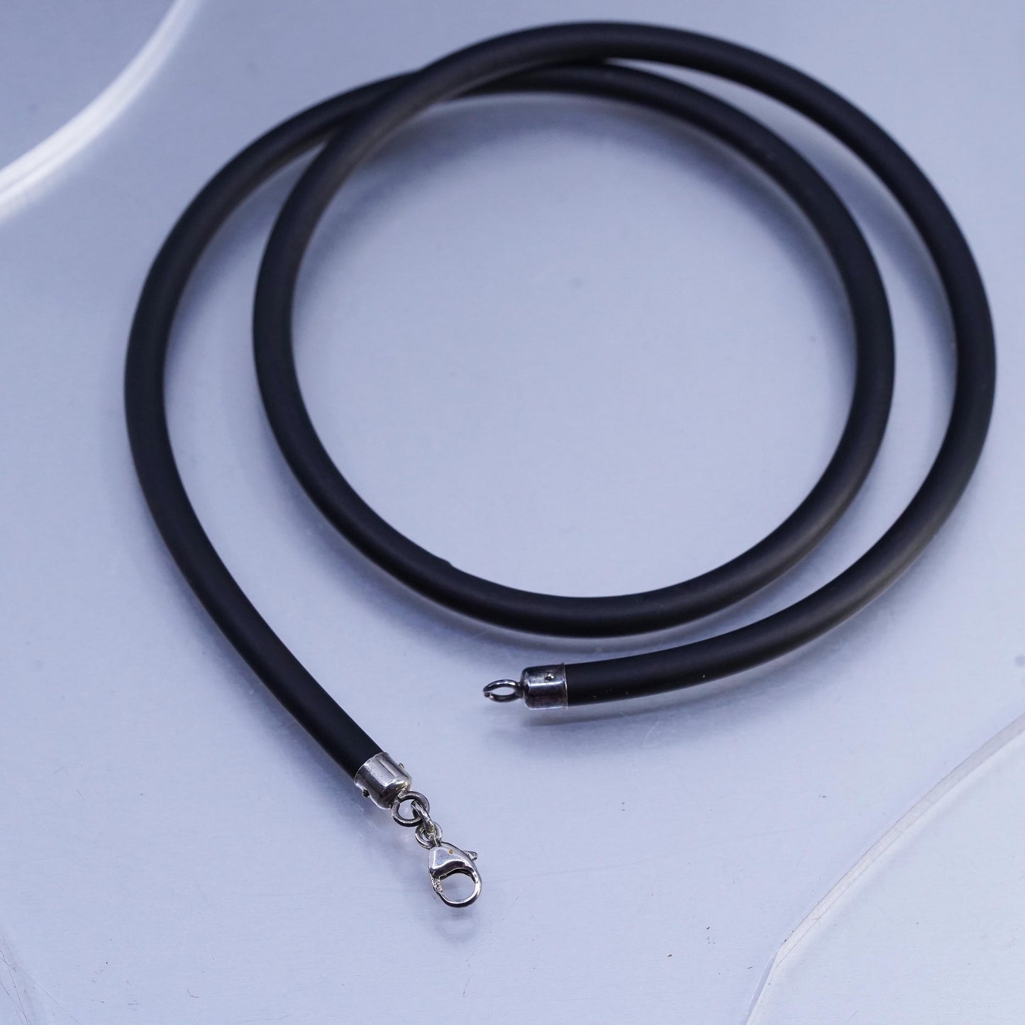 18" 4mm, vintage 925 Sterling Silver Handmade black rubber Necklace