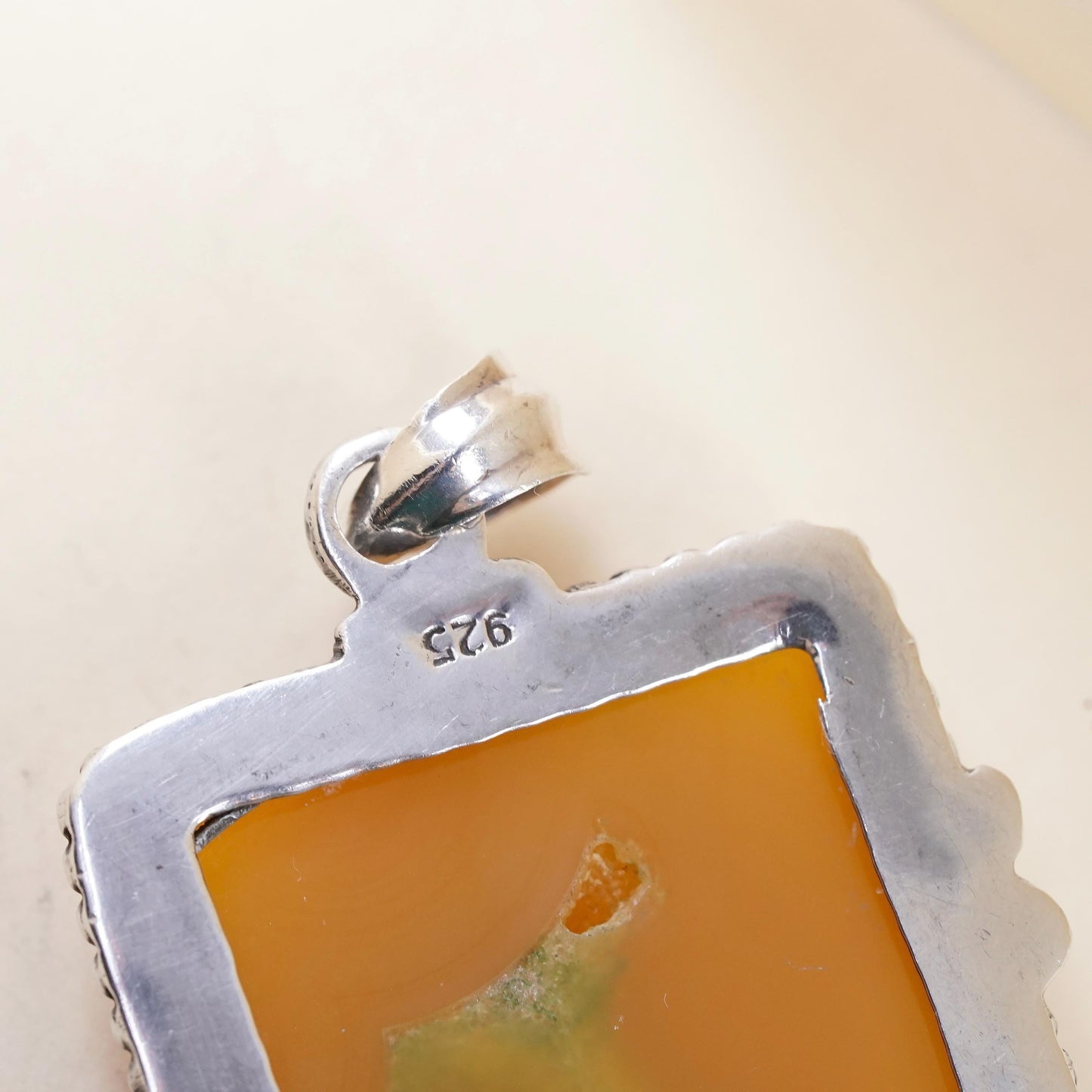 Sterling 925 Silver Orange Agate Pendant, handmade Large Carnelian Chalcedony