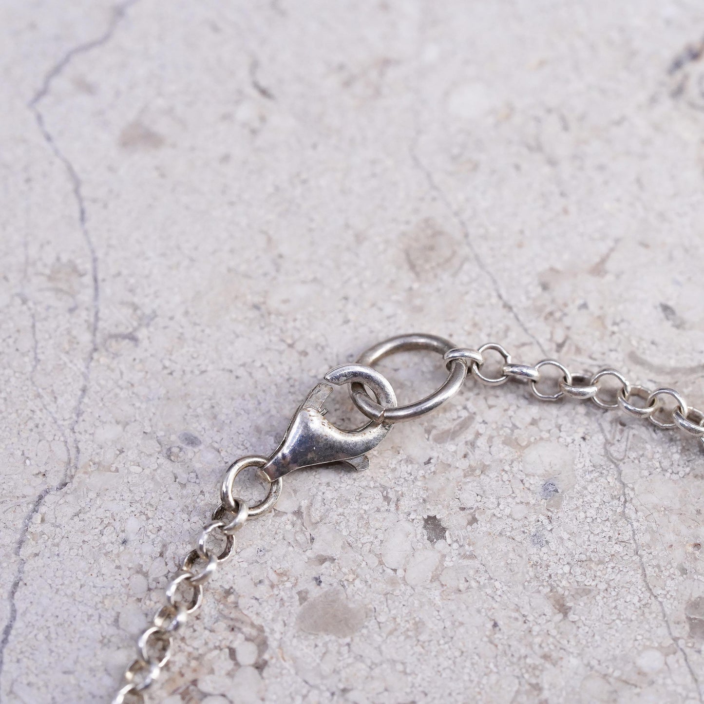 16", VTG Sarda Sterling silver necklace, 925 circle chain Roman glass pendant