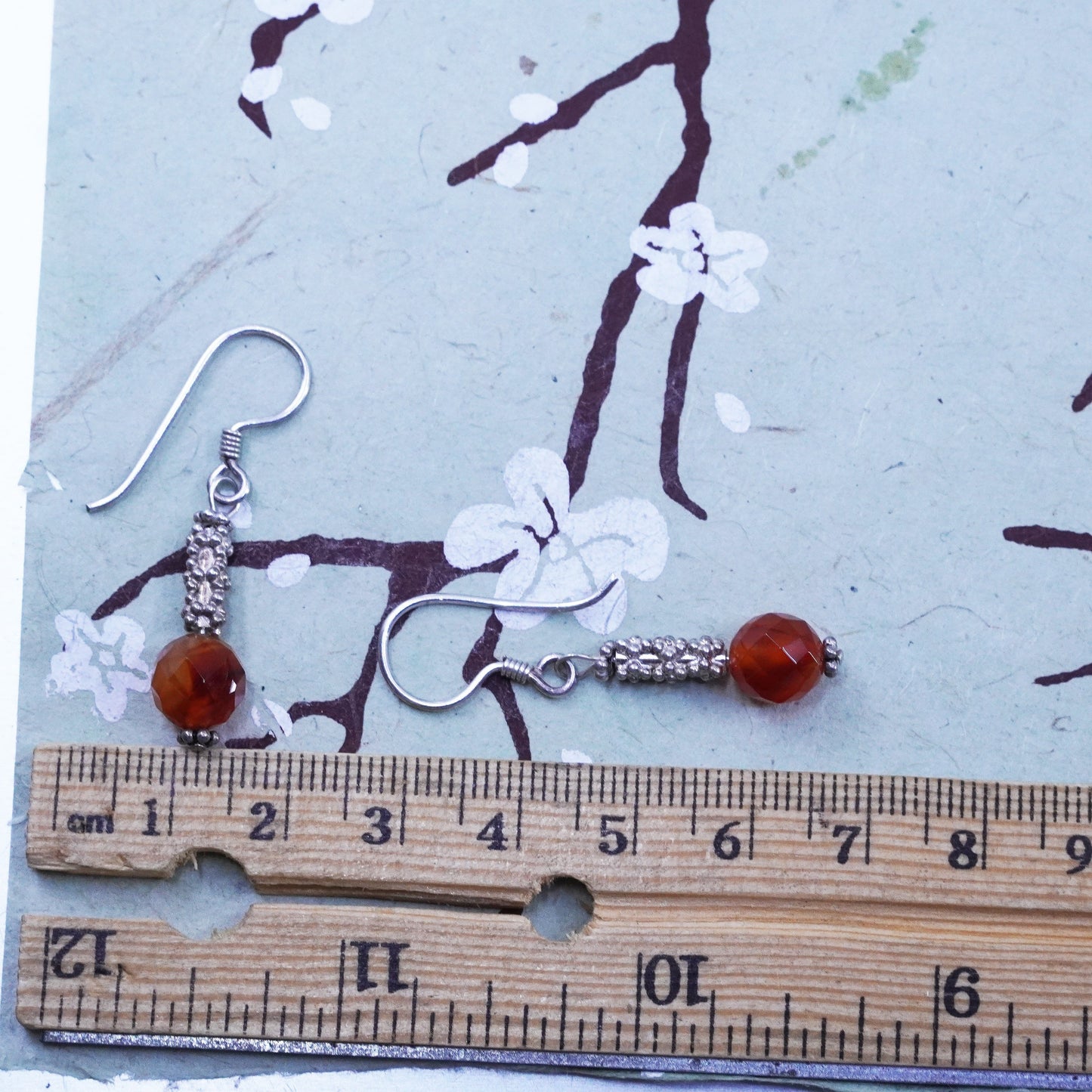 Vintage sterling 925 silver handmade earrings with carnelian beads