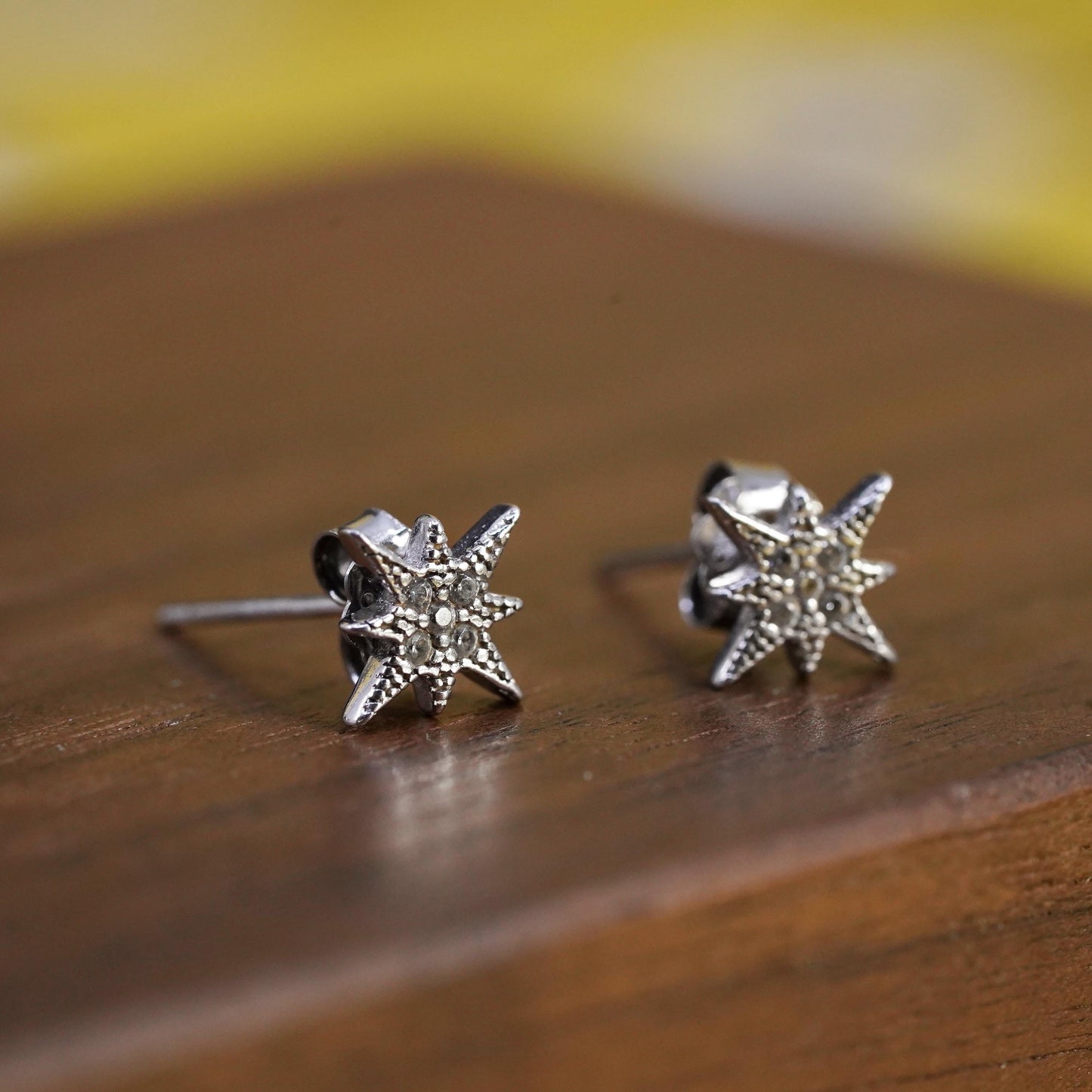 Vintage Sterling silver North Star studs, cz star earrings