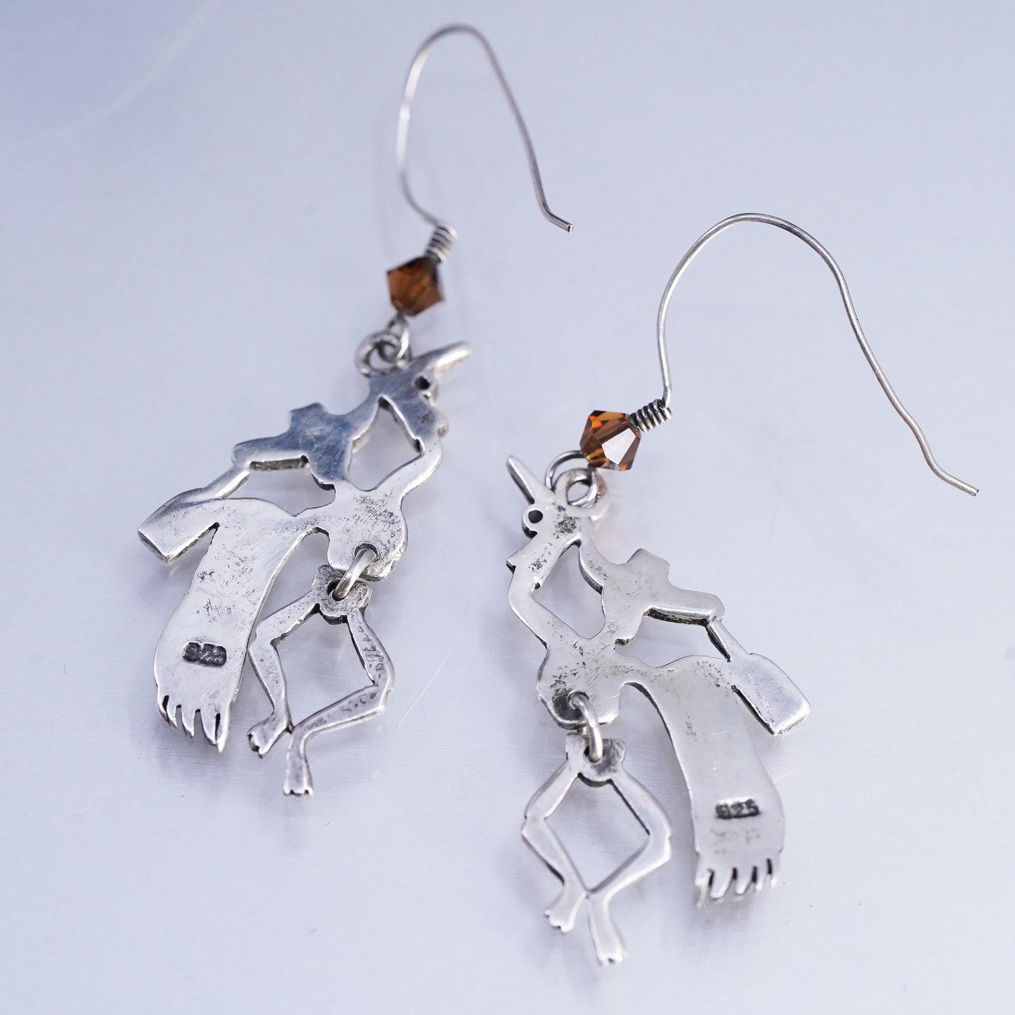 VTG 925 Sterling Silver Cowboy Earrings, Western Cowgirl Dangles, Moving Legs