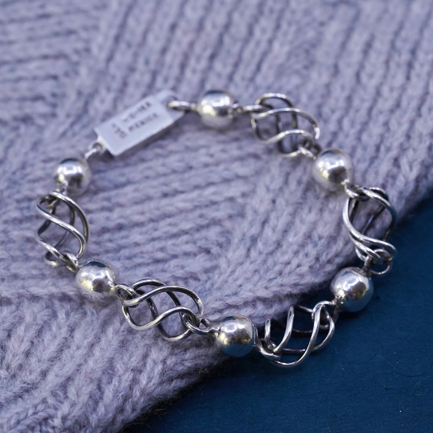 6.25", vintage Mexican Sterling silver handmade chain, 925 beads bracelet