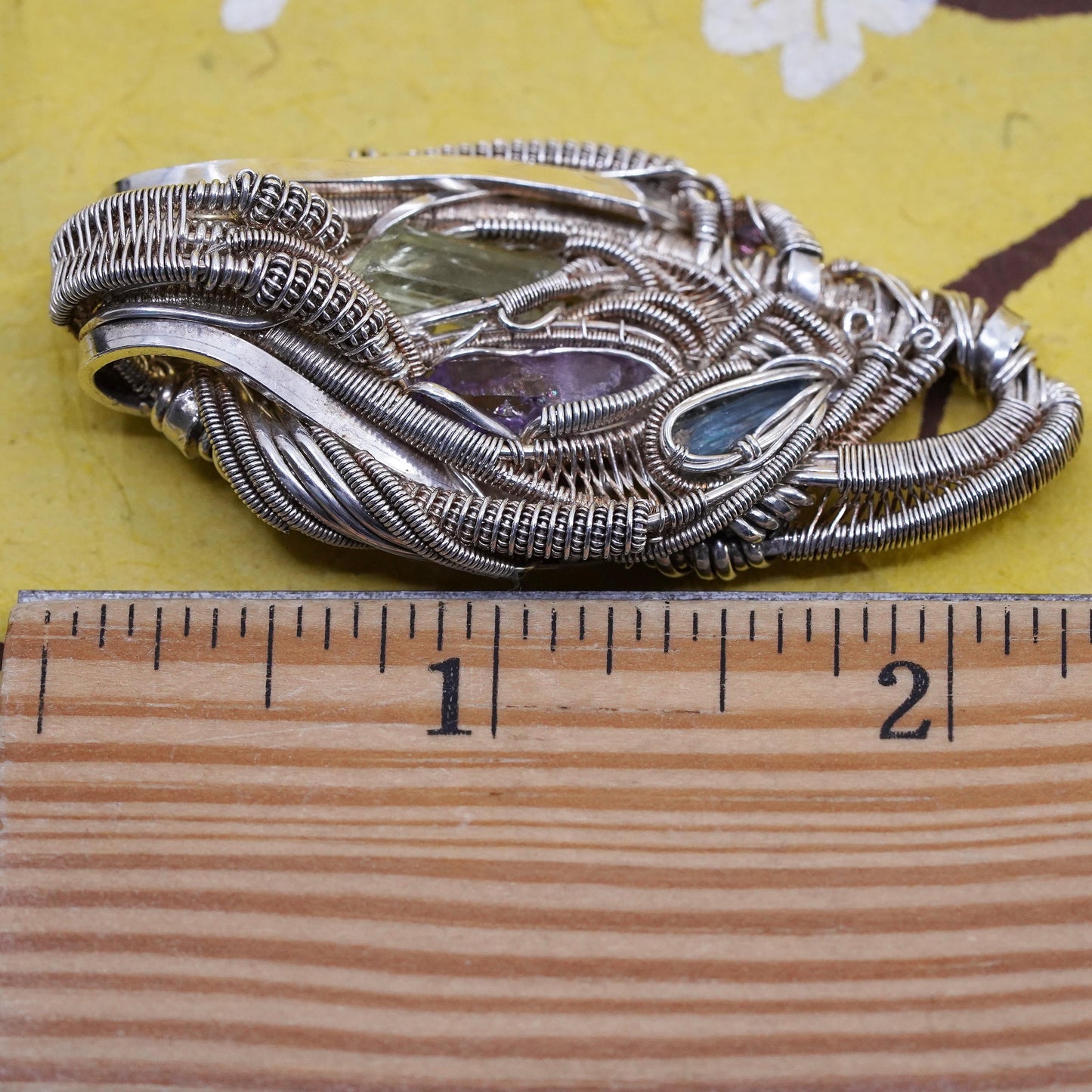 Vintage Sterling silver pendant, 925 wired teardrop with amethyst and peridot