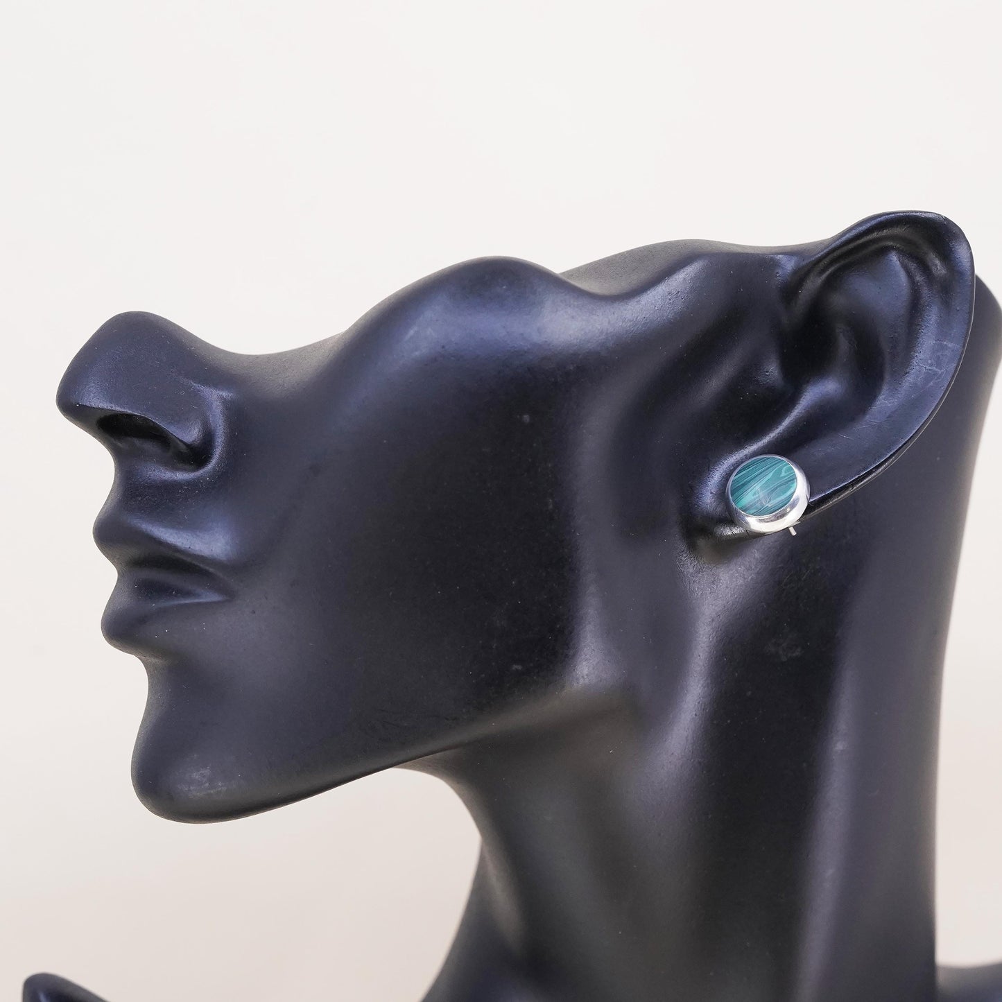 southwestern Mexican Sterling 925 silver stud malachite, single earring