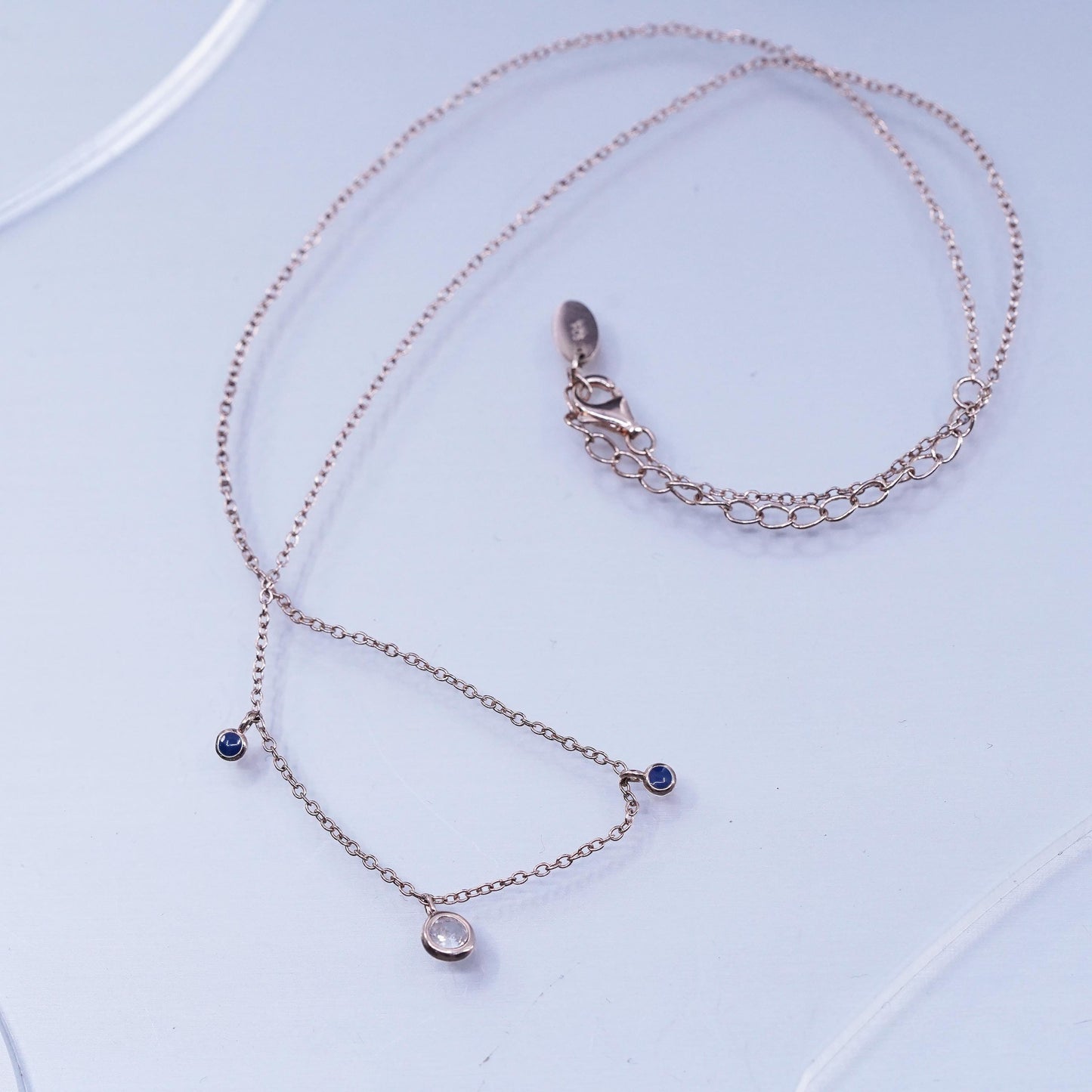 16+2”, vermeil rose gold over Sterling 925 silver necklace cz circle pendant