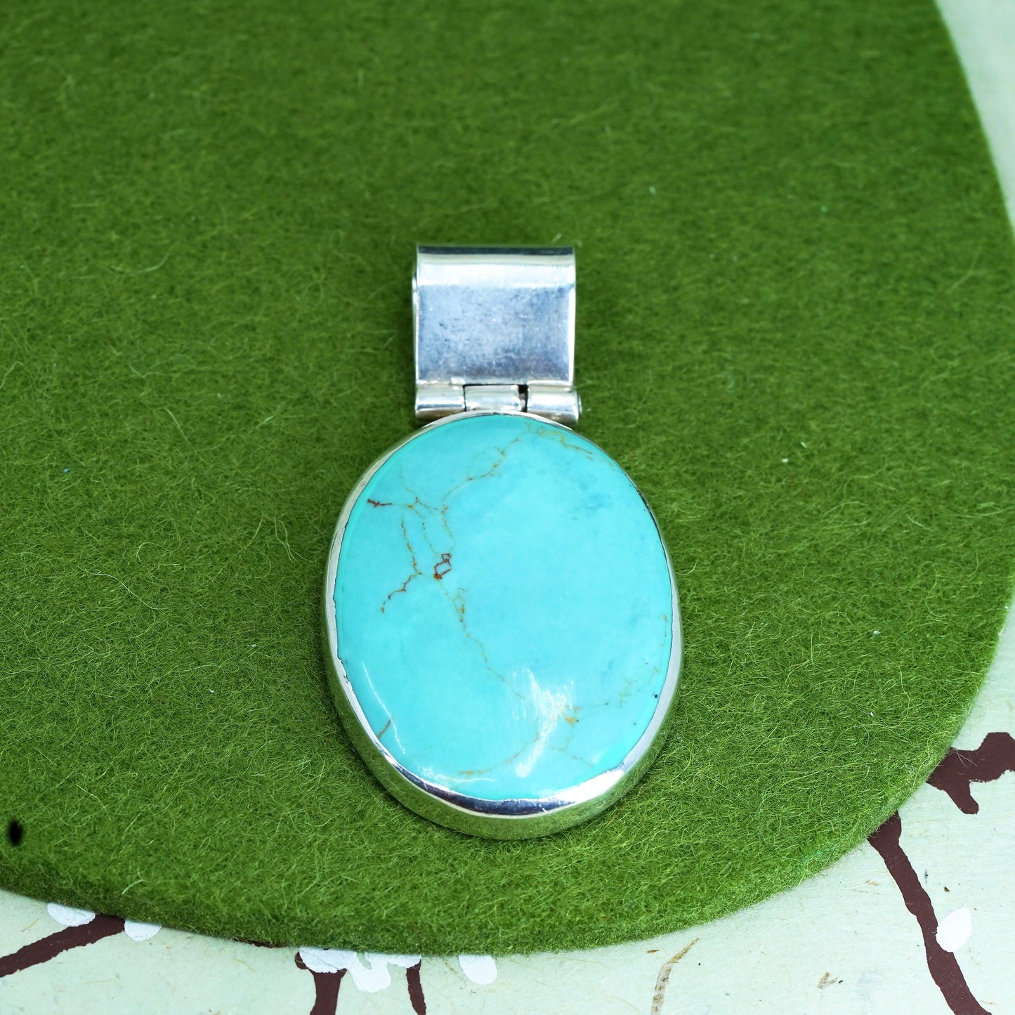 sterling silver handmade pendant, 925 Mexico pendant with huge oval turquoise
