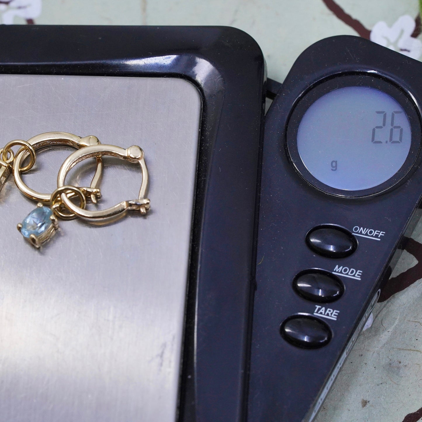 0.5”, vermeil gold sterling silver earrings, 925 hoops, huggie blue crystal