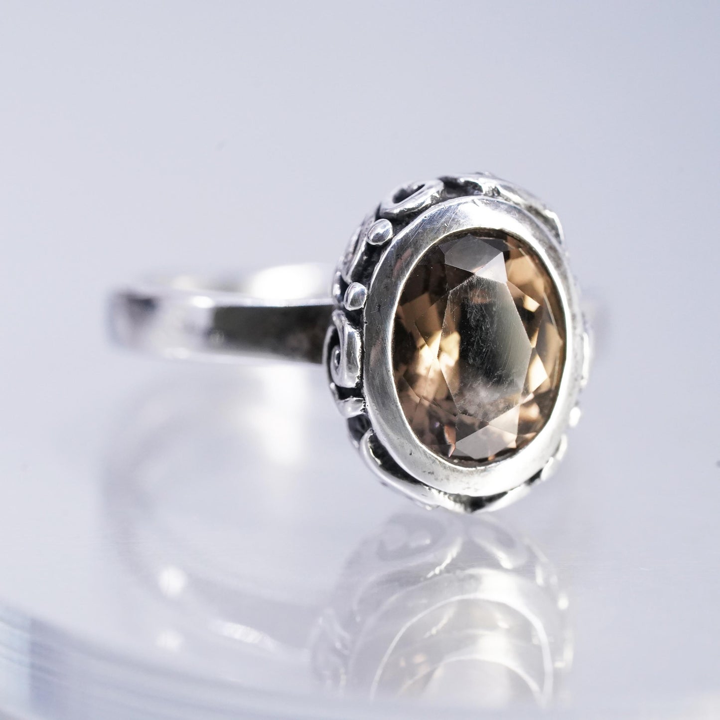 Size 9.25, Silpada Sterling 925 silver Oval Smoky Quartz Scroll Ring,, R1384