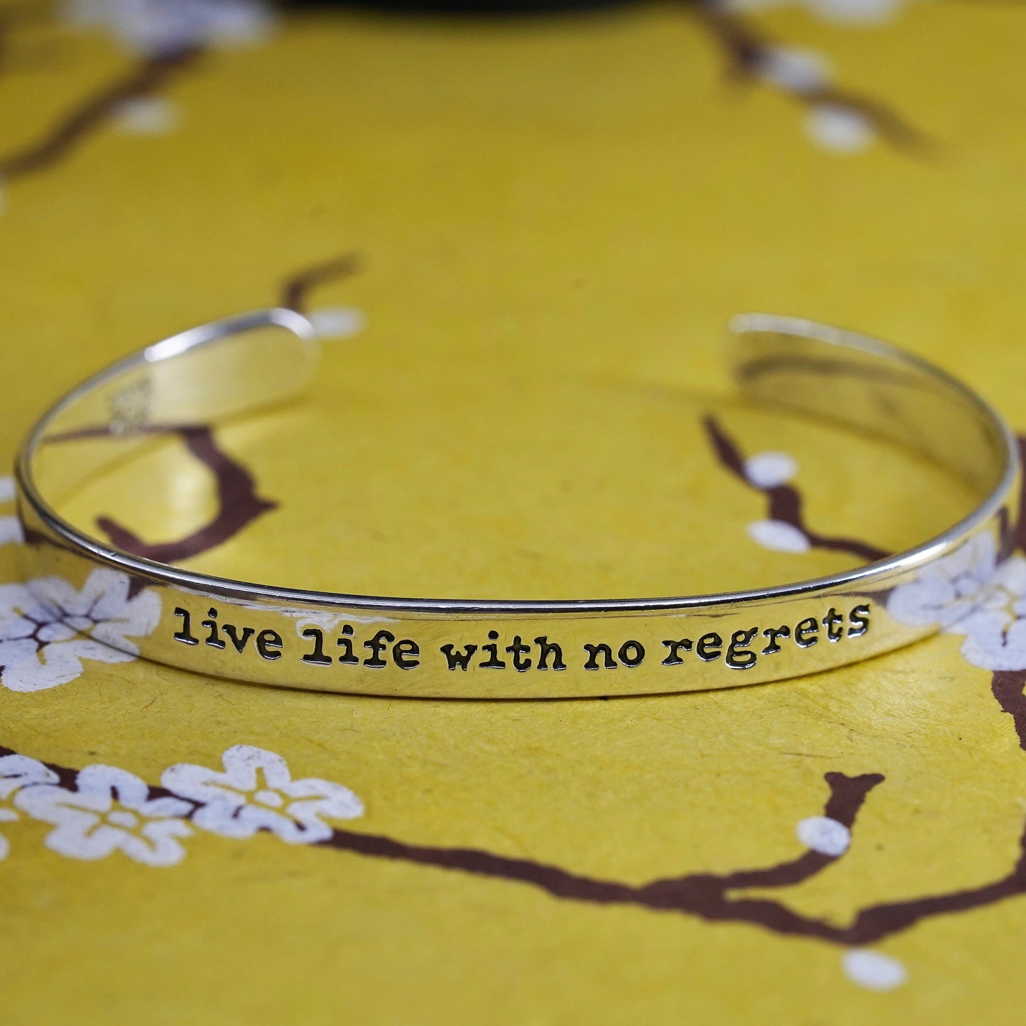 6", VTG Far fetched Sterling silver bracelet, 925 cuff “live life no regrets