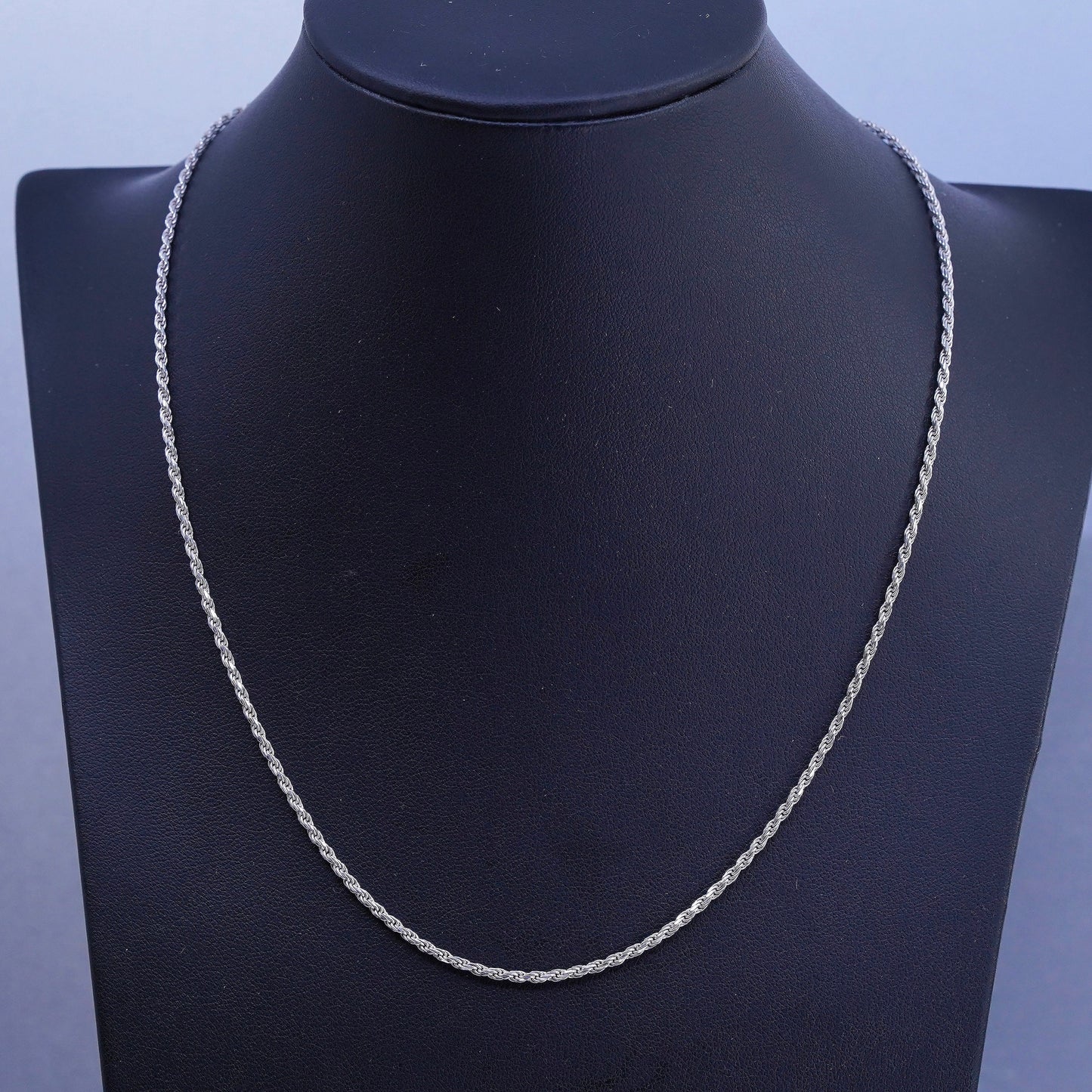 16+2” 2mm, vintage Italy Sterling 925 silver rope chain necklace