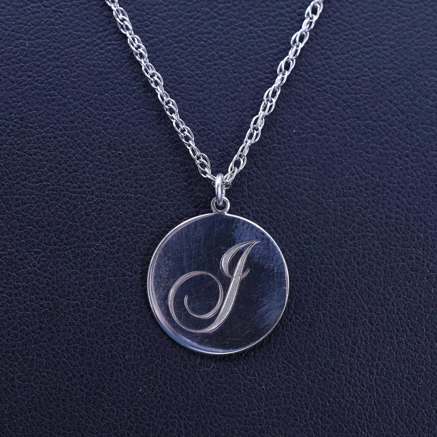 18", vintage Sterling silver necklace, 925 Singapore rope chain tag letter G